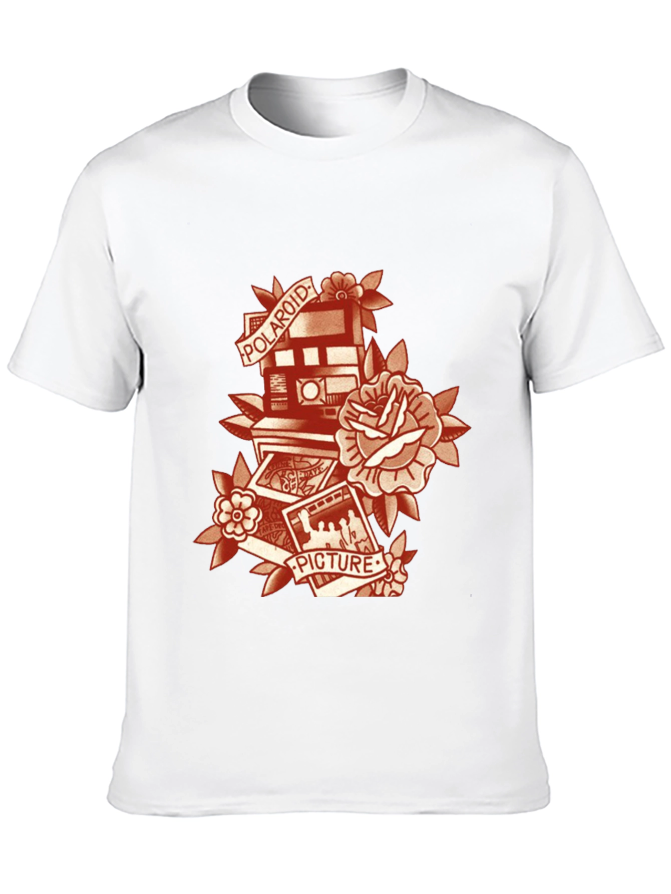 Retro Polaroid Camera & Rose Graphic T-Shirt