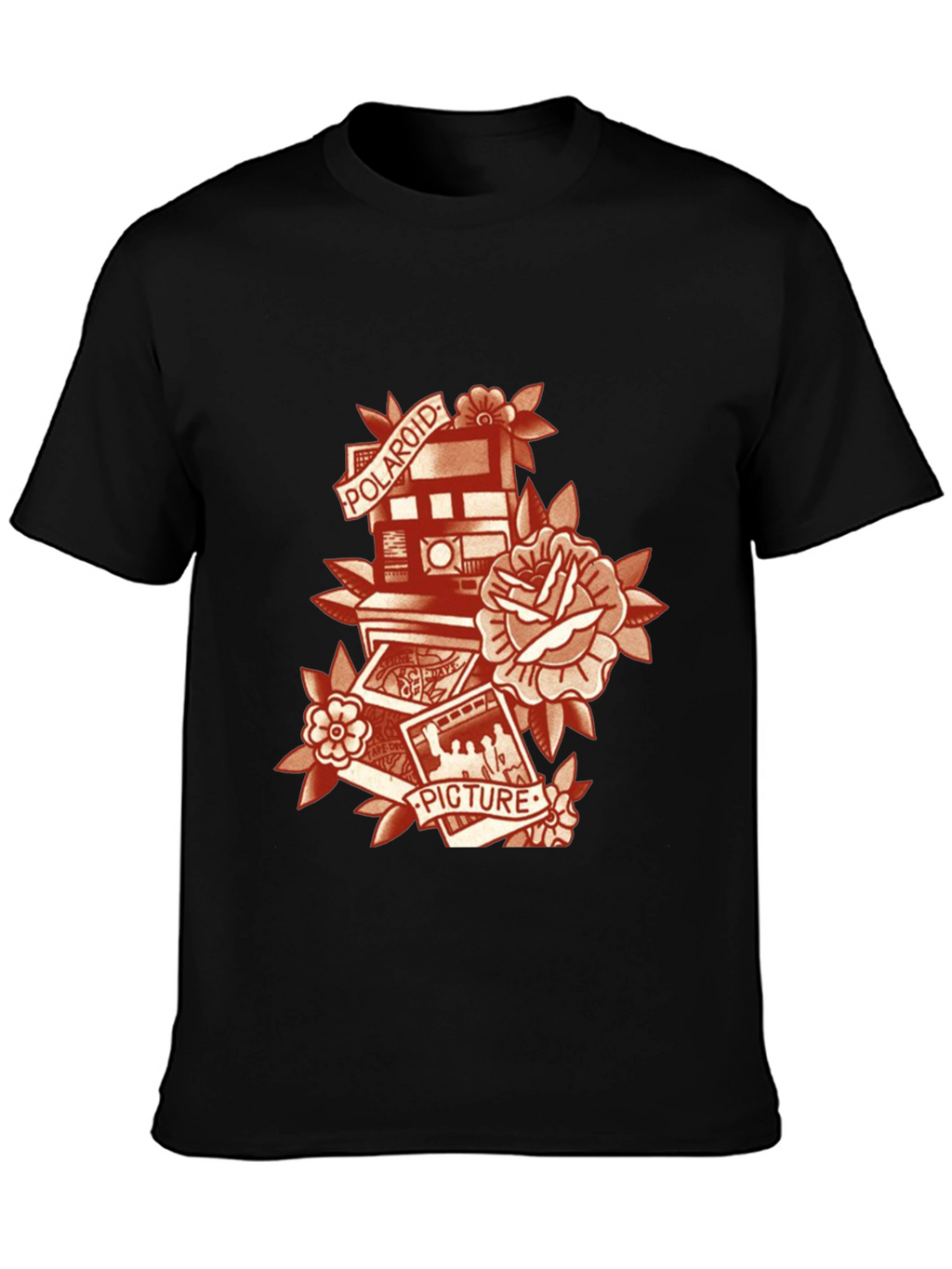 Retro Polaroid Camera & Rose Graphic T-Shirt