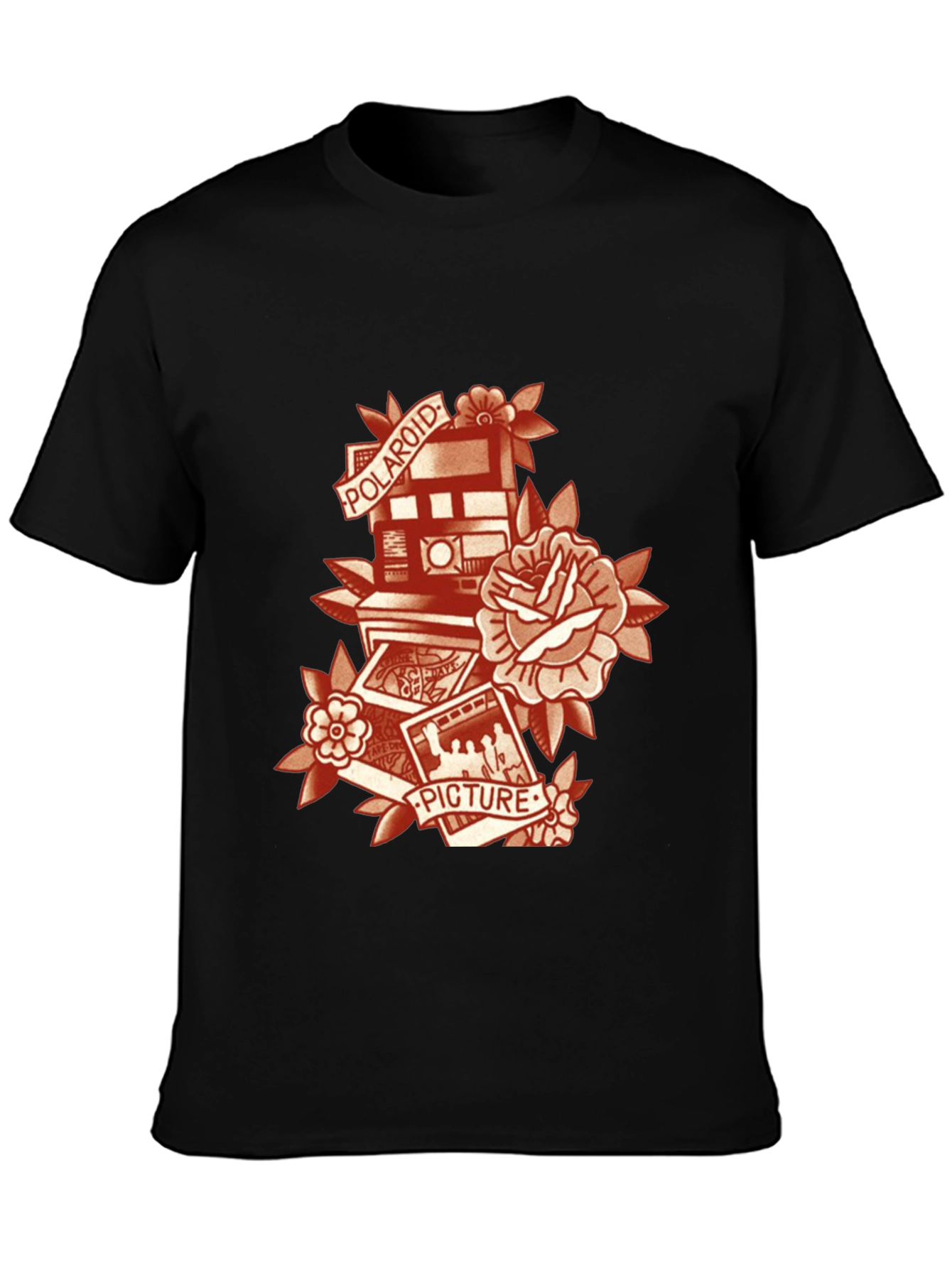 Retro Polaroid Camera & Rose Graphic T-Shirt