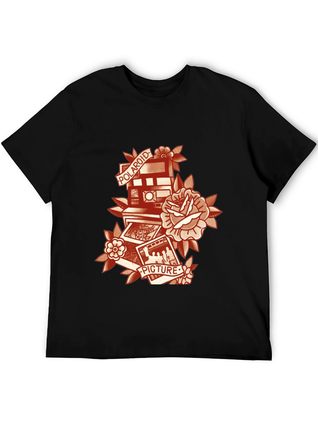 Retro Polaroid Camera & Rose Graphic T-Shirt