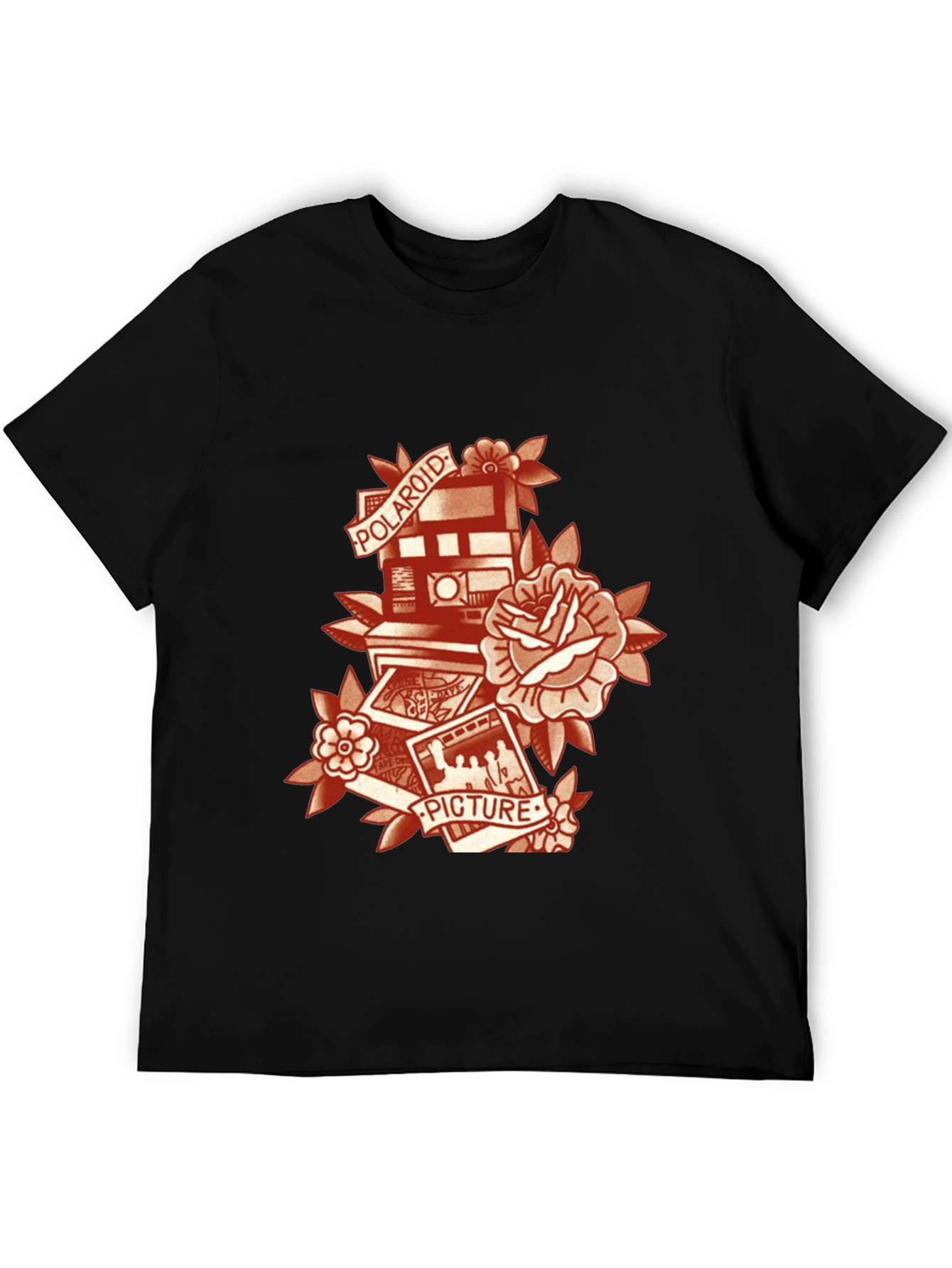 Retro Polaroid Camera & Rose Graphic T-Shirt