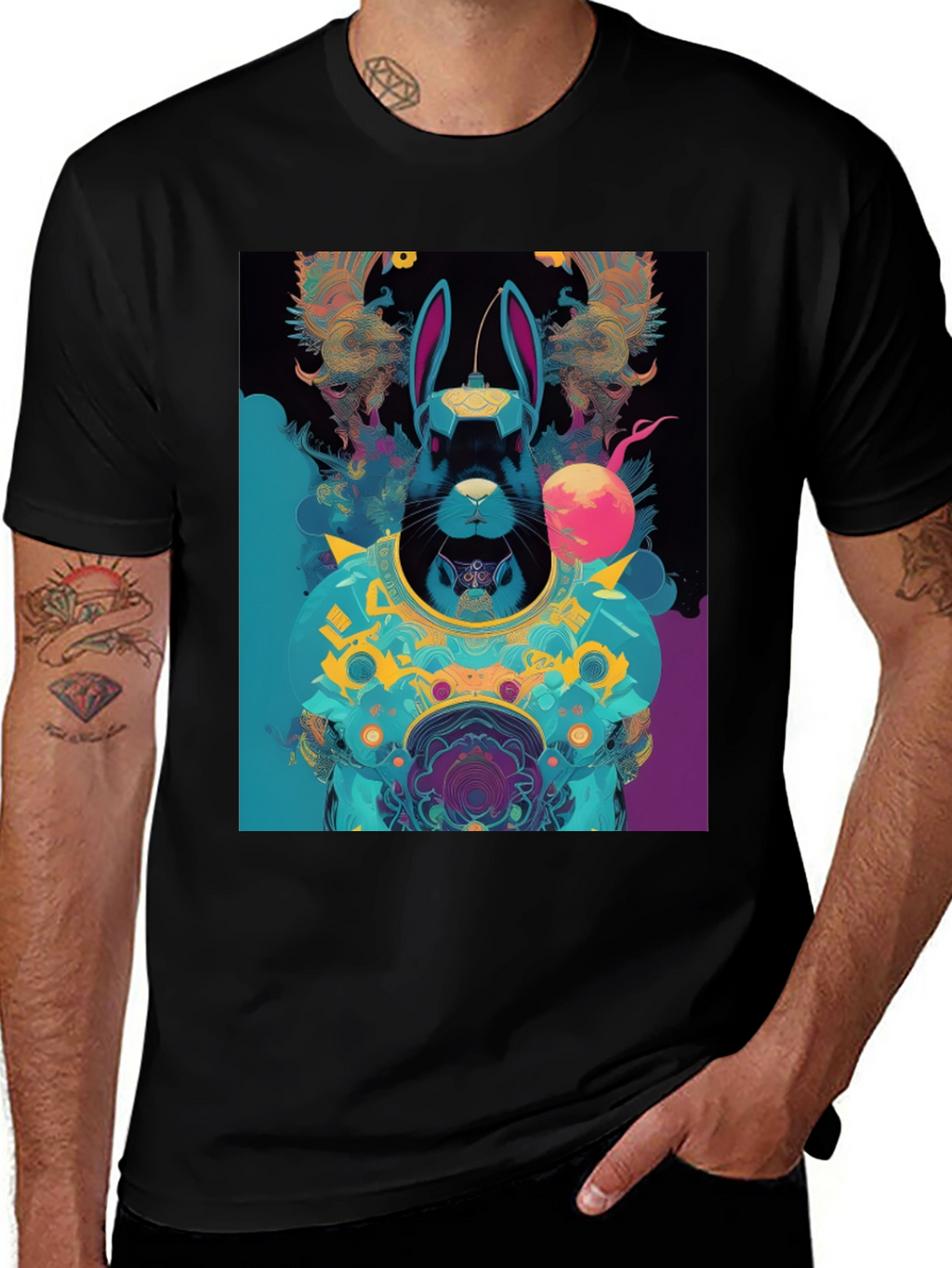 Cyberpunk Rabbit Graphic Tee - Black