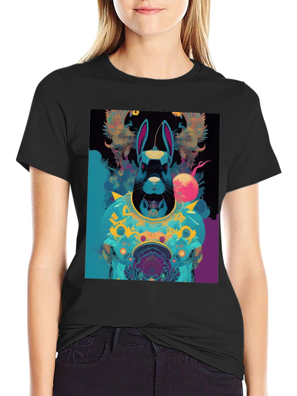 Cyberpunk Rabbit Graphic Tee - Black