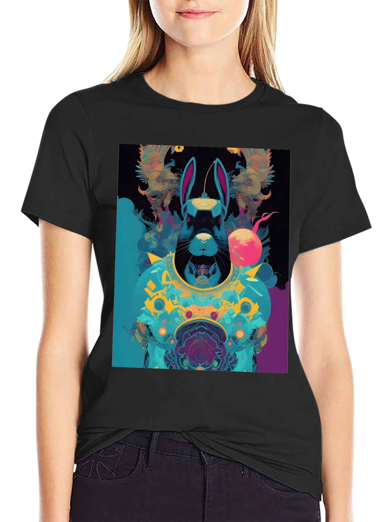 Cyberpunk Rabbit Graphic Tee - Black
