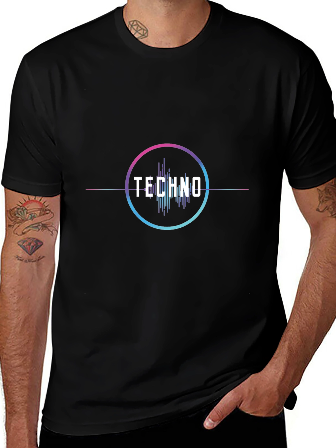 Techno Music Graphic Tee - Stylish Black Cotton T-Shirt