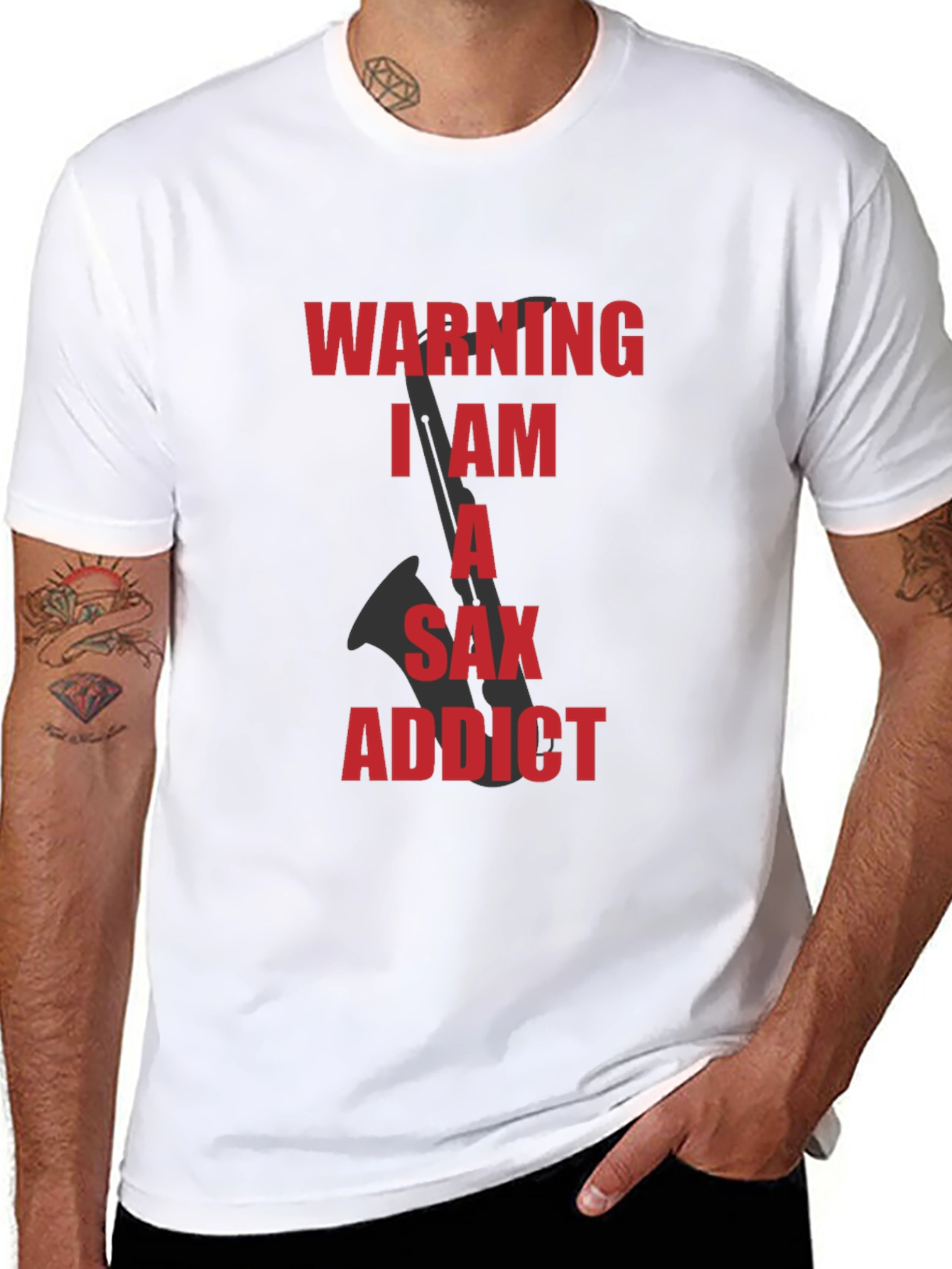 Saxophone Addict Graphic Tee - Black Cotton T-Shirt