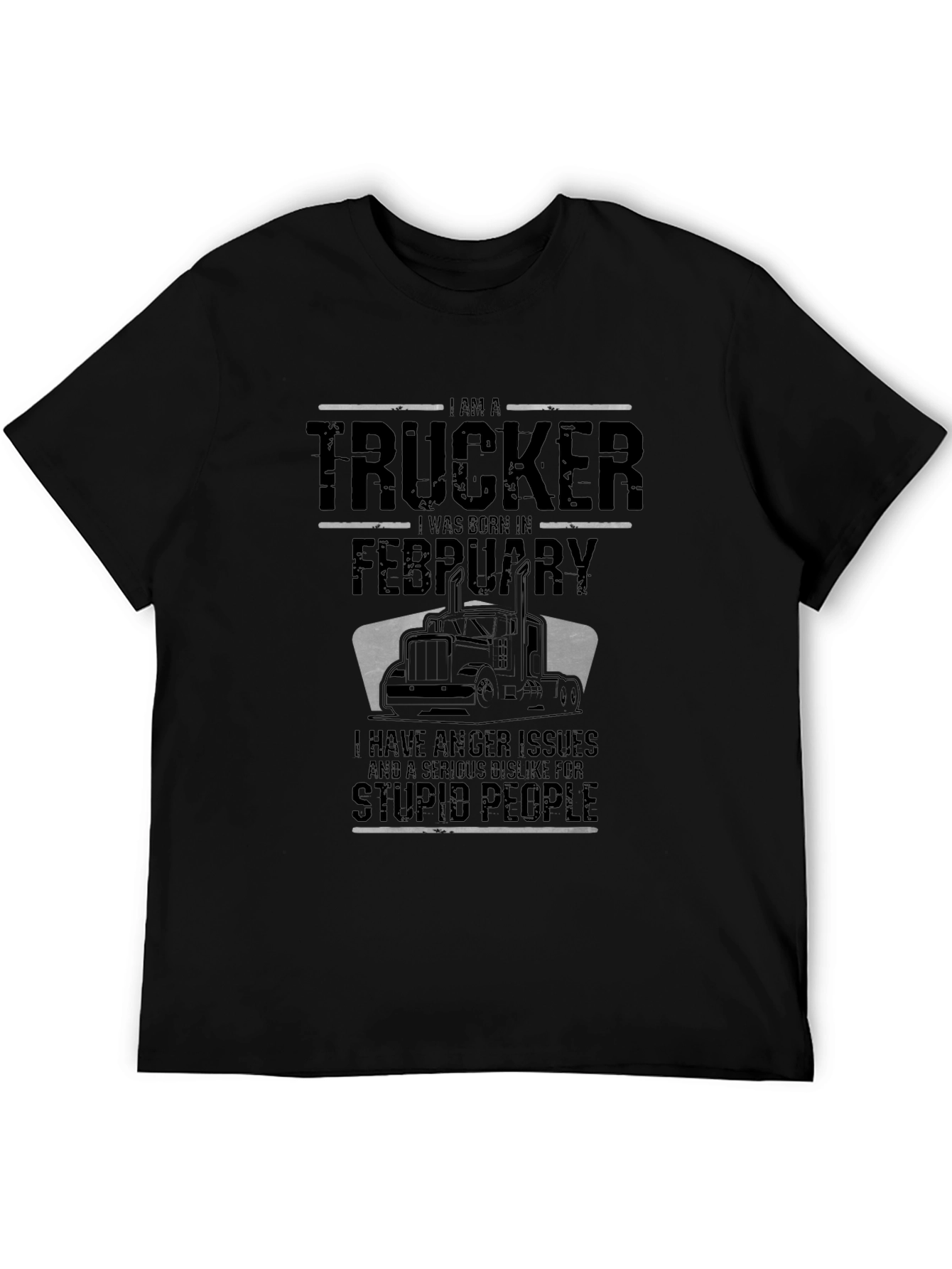 Trucker February Birthday Black T-Shirt