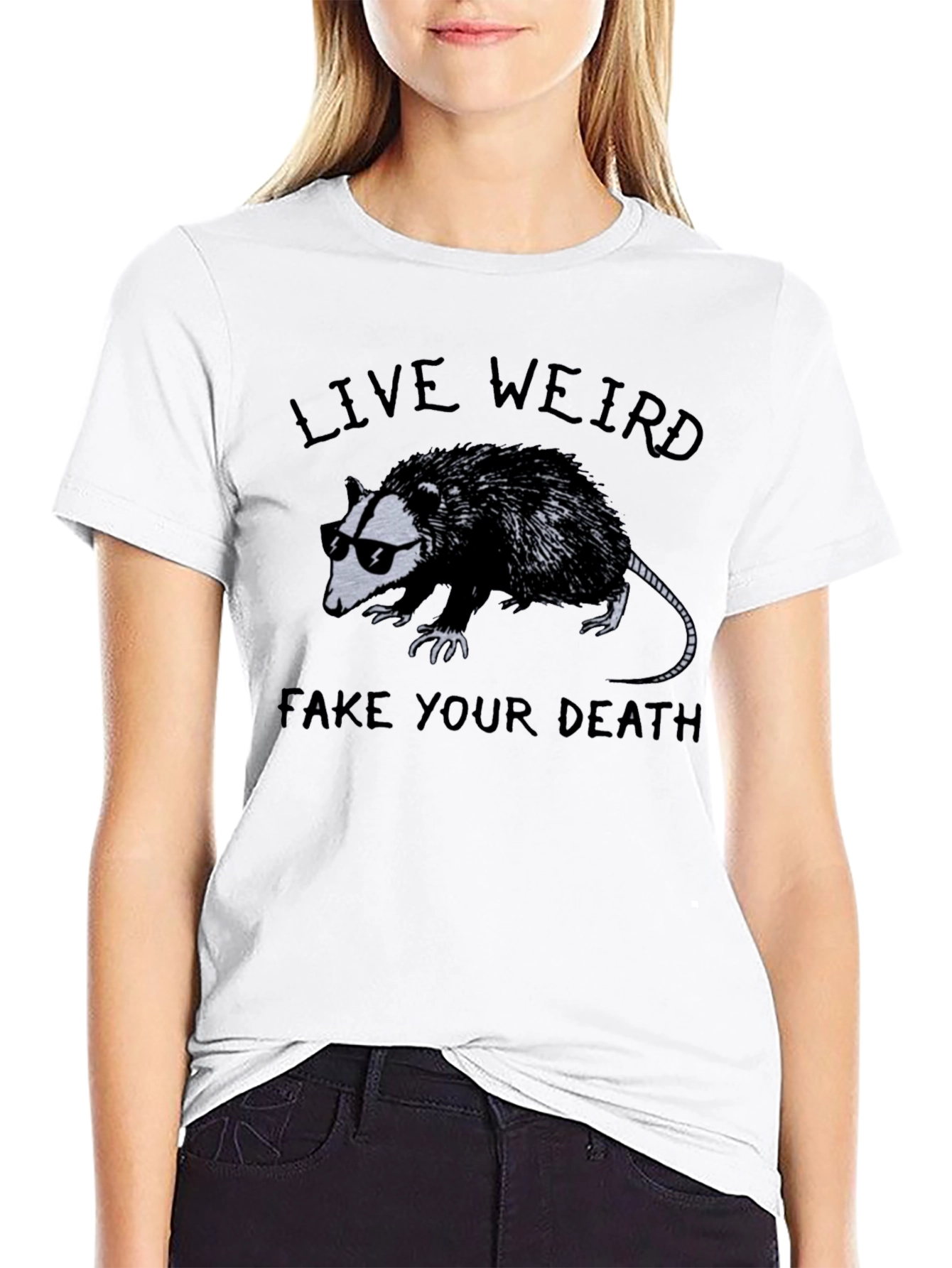 Live Weird Fake Death Opossum Graphic T-Shirt