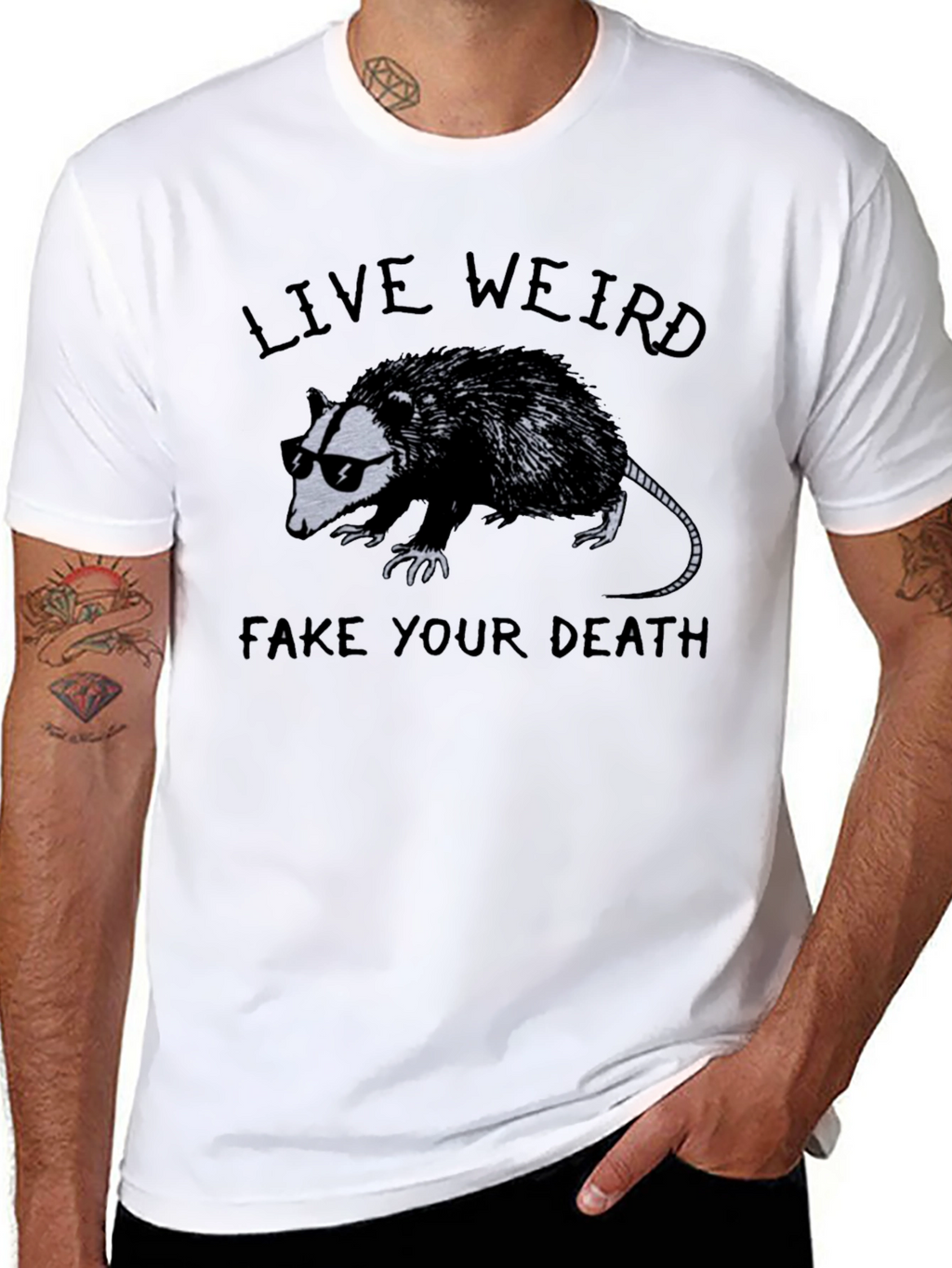 Live Weird Fake Death Opossum Graphic T-Shirt