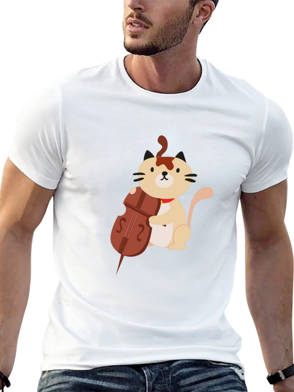 Cat Playing Cello Graphic Tee - Black Unisex T-Shirt
