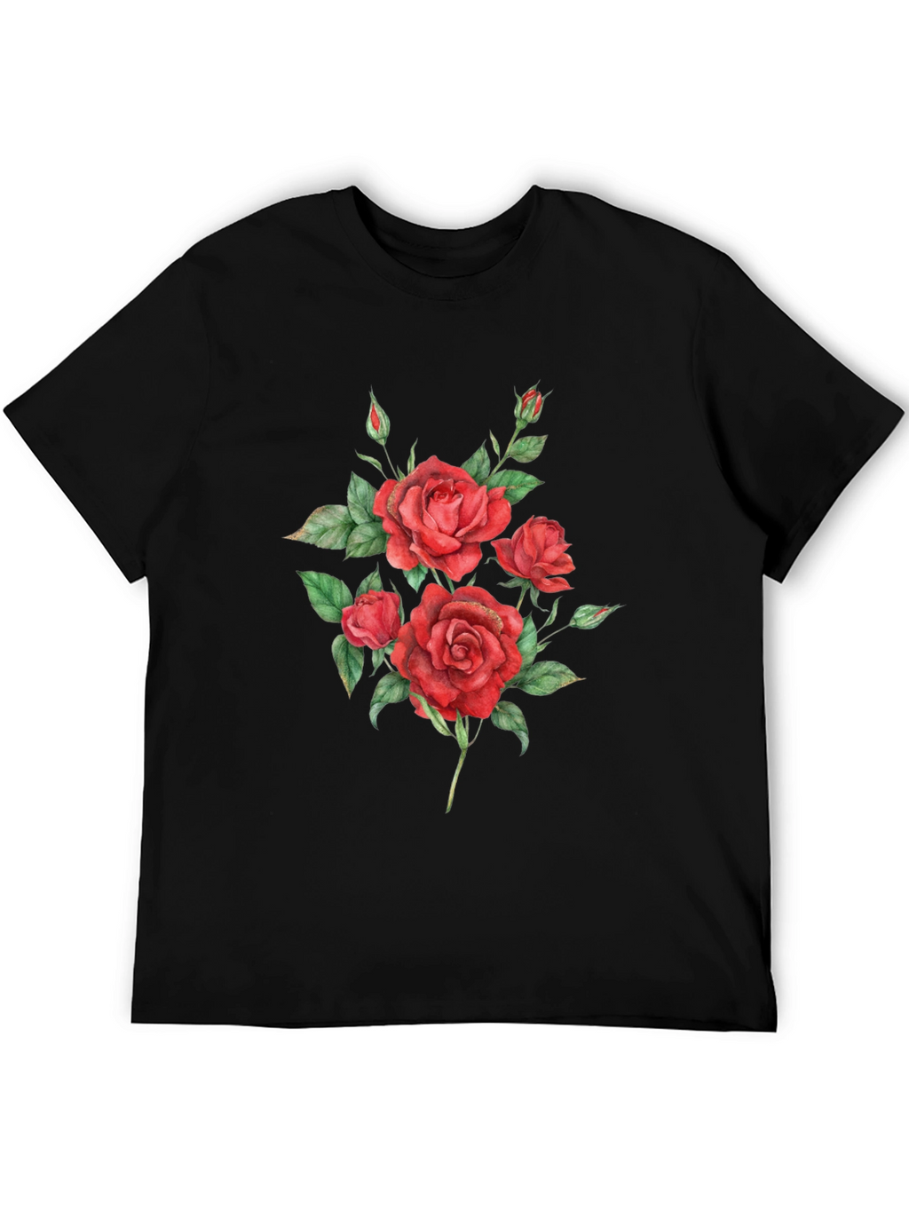 Red Roses Graphic Print Black T-Shirt