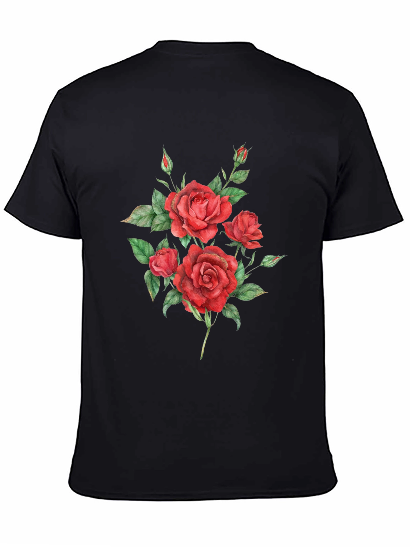 Red Roses Graphic Print Black T-Shirt
