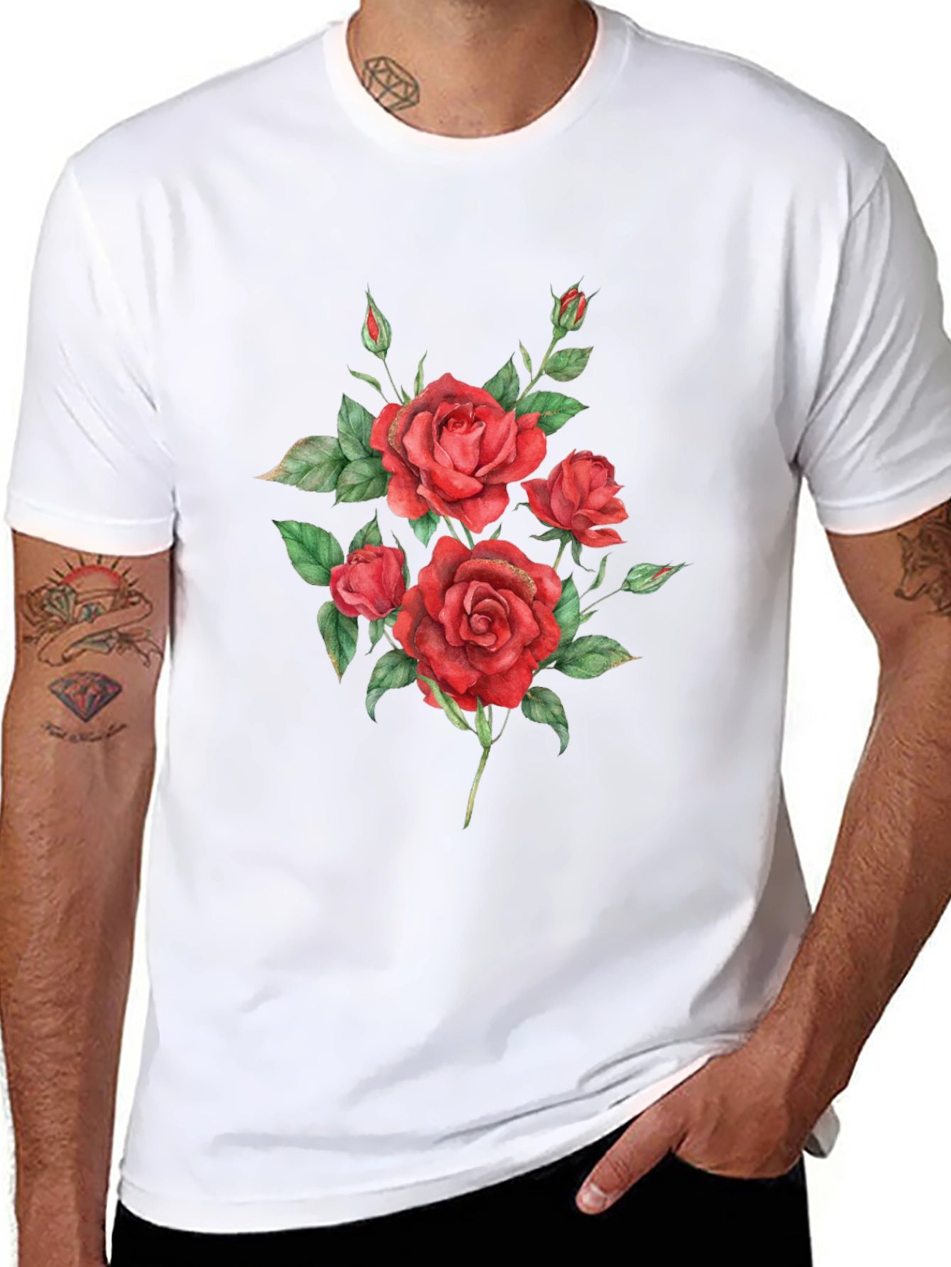 Red Roses Graphic Print Black T-Shirt