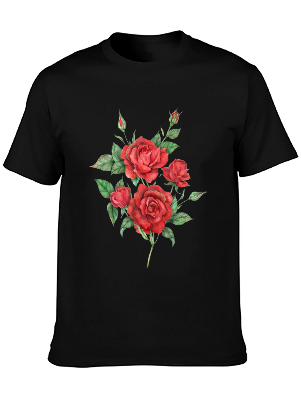 Red Roses Graphic Print Black T-Shirt