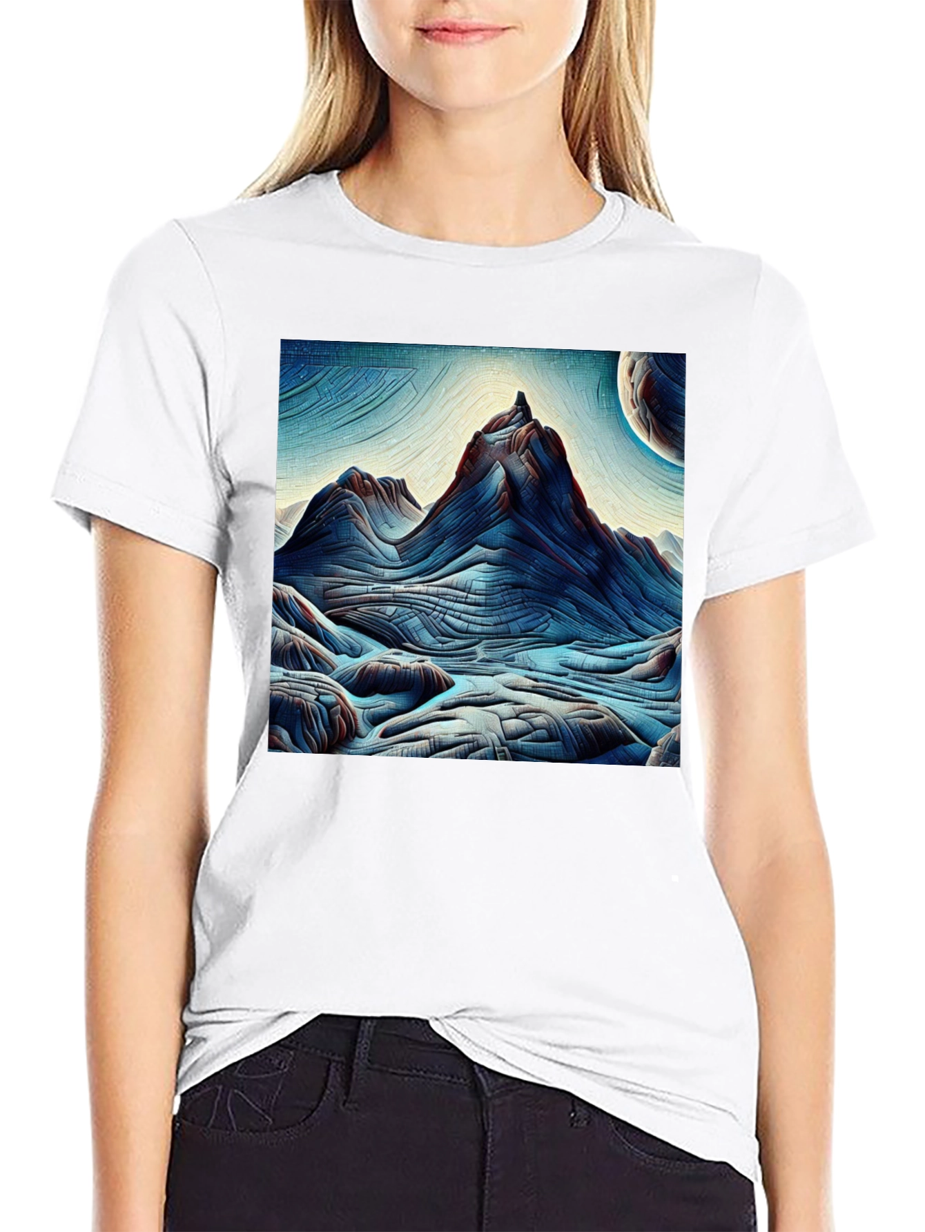 Abstract Mountain Graphic Tee - Black