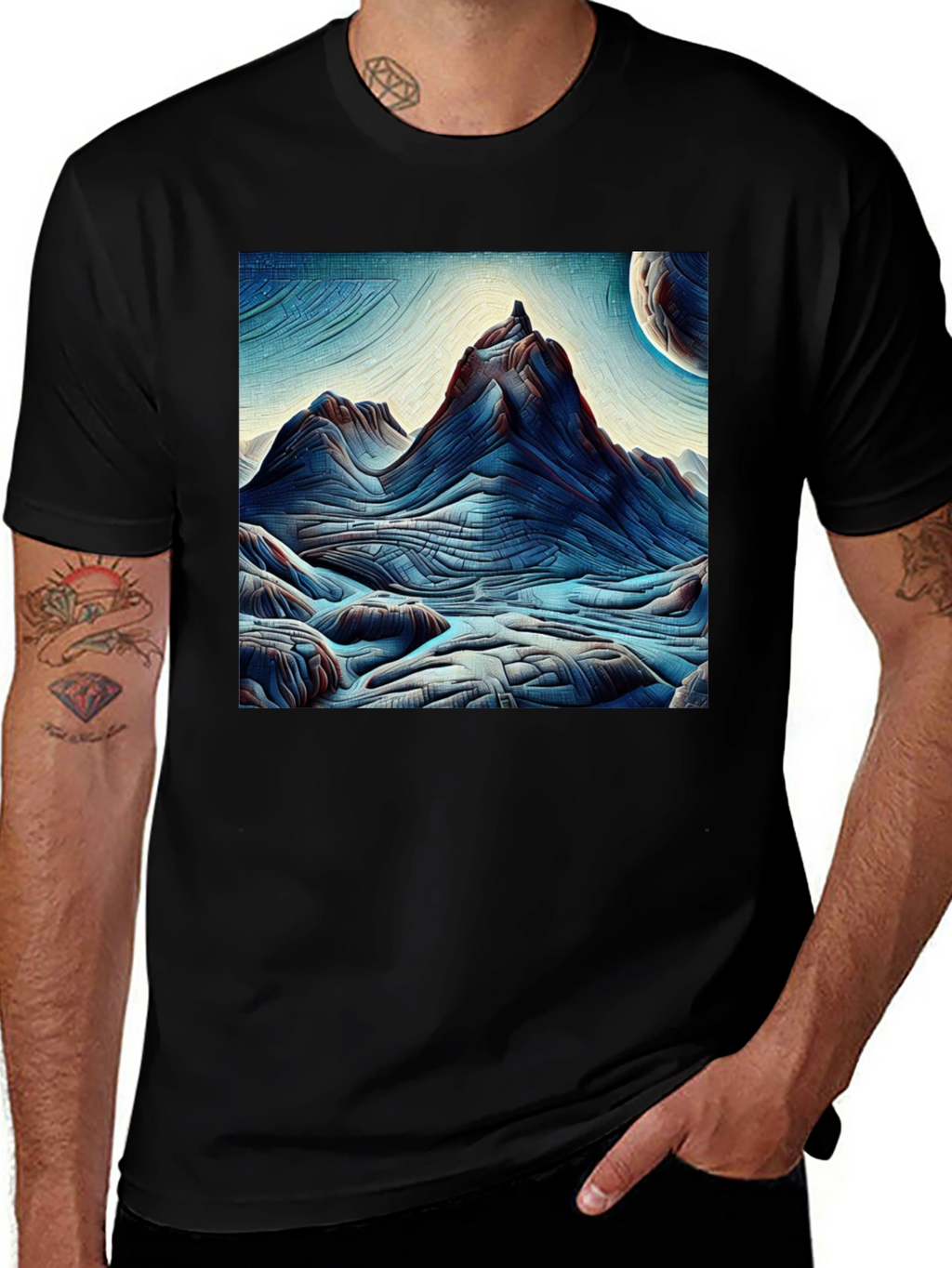 Abstract Mountain Graphic Tee - Black