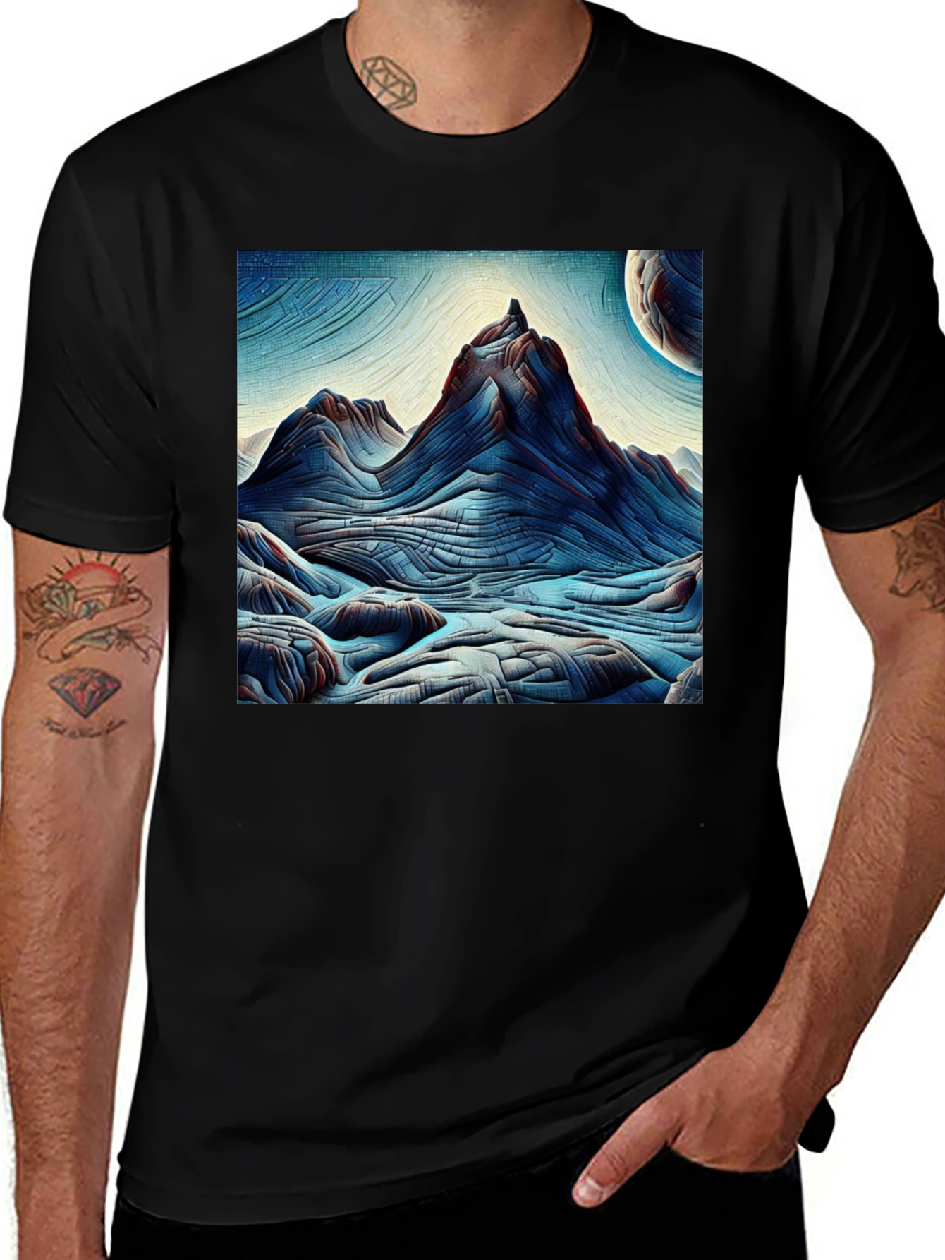 Abstract Mountain Graphic Tee - Black