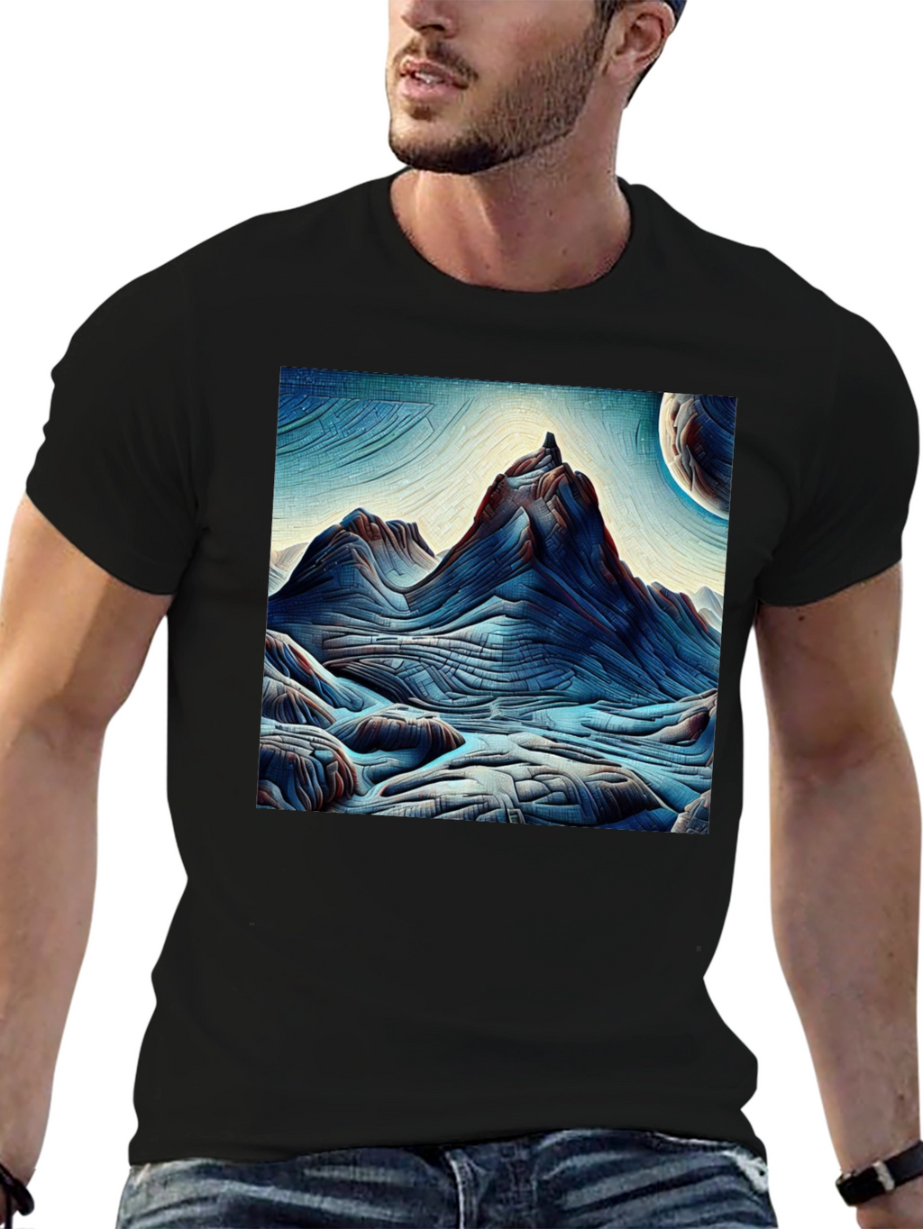 Abstract Mountain Graphic Tee - Black