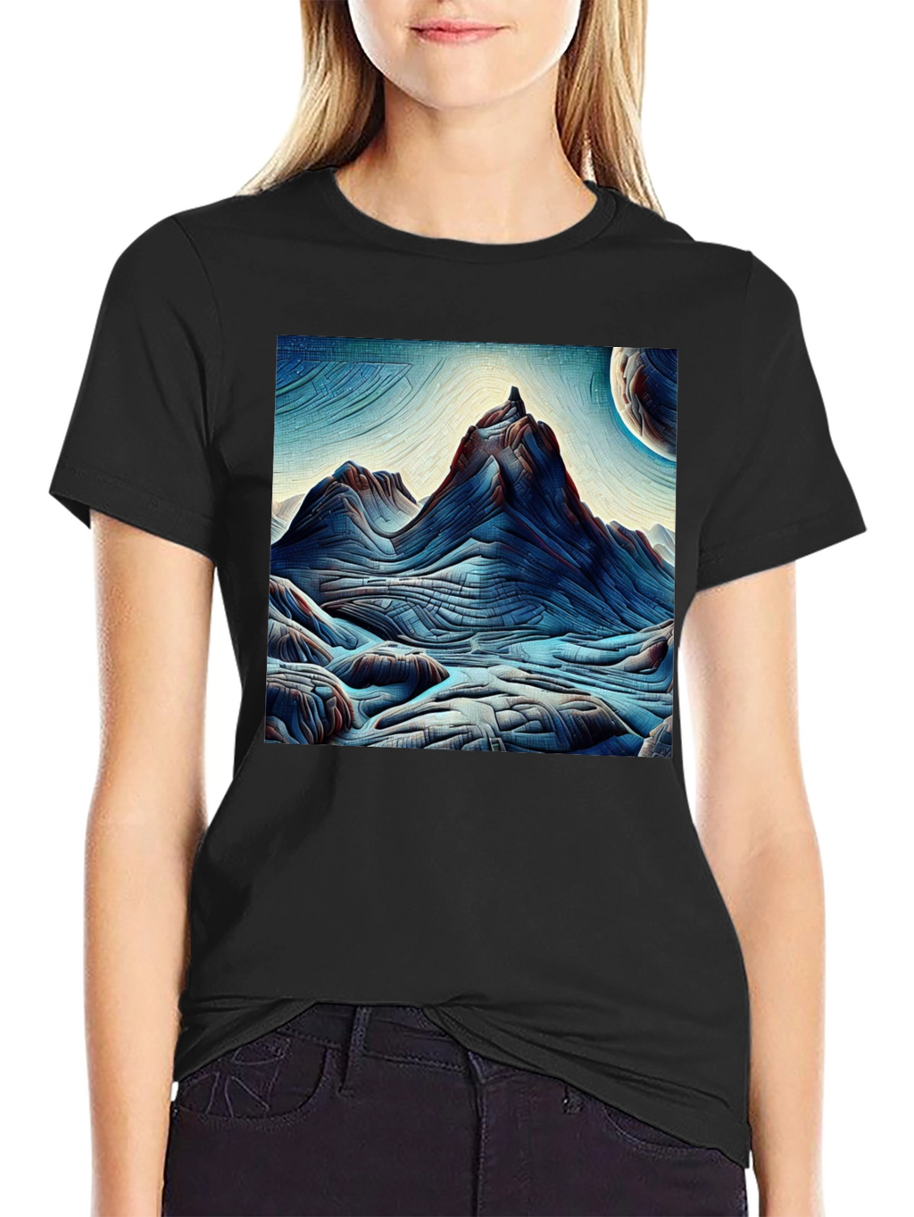 Abstract Mountain Graphic Tee - Black