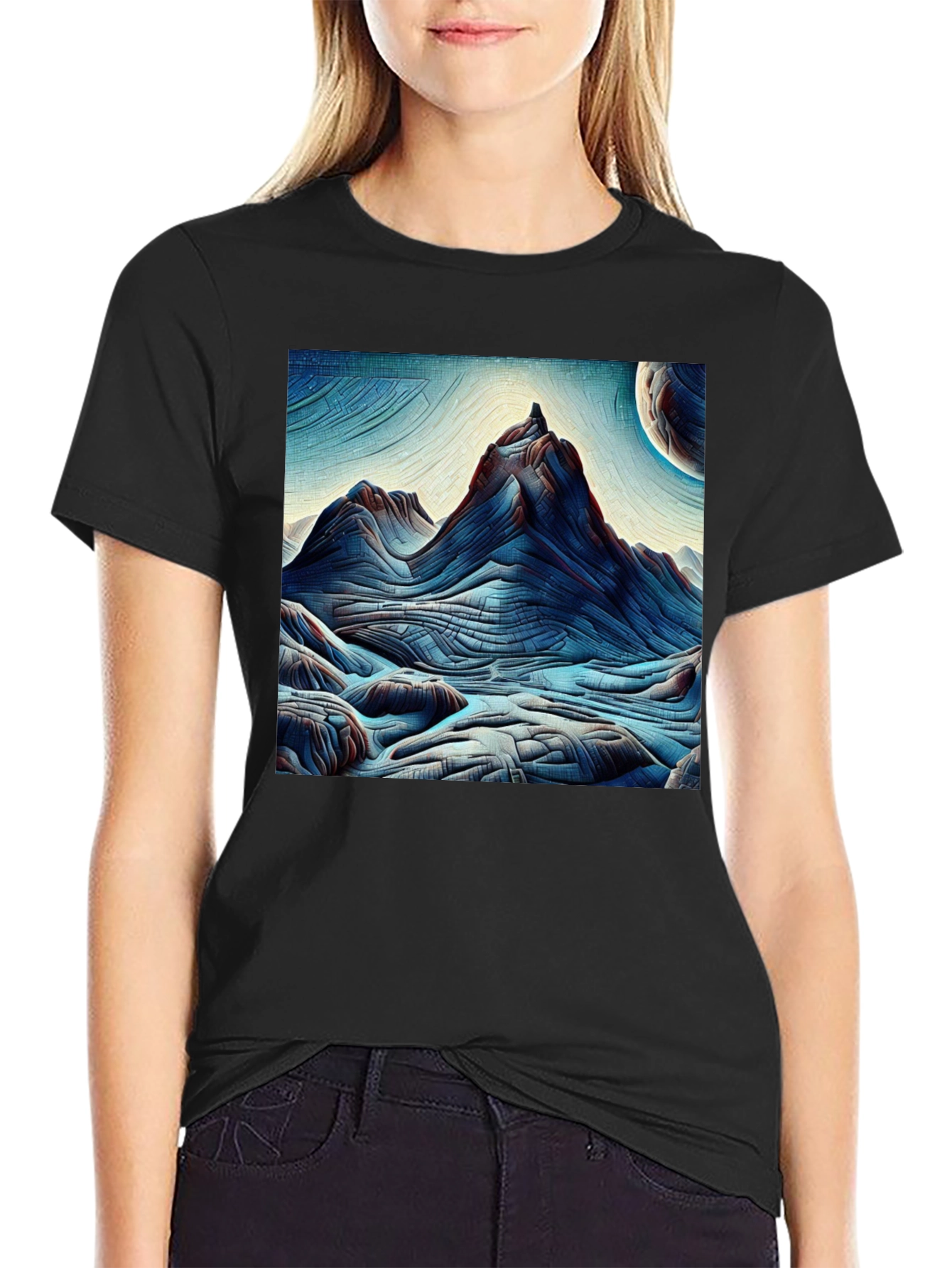 Abstract Mountain Graphic Tee - Black