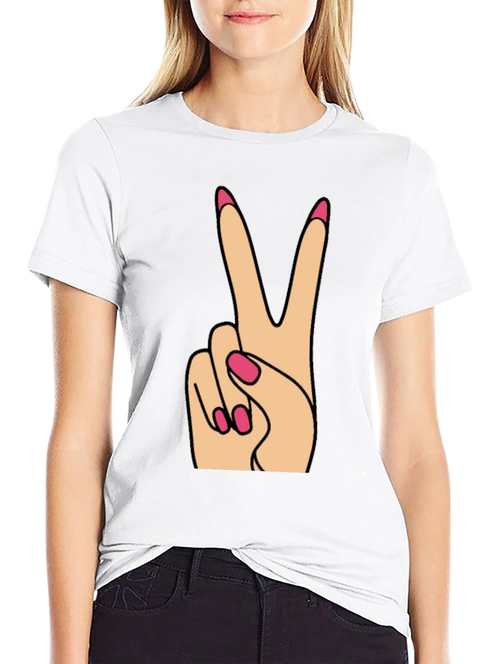 Peace Sign Hand Gesture Black T-Shirt