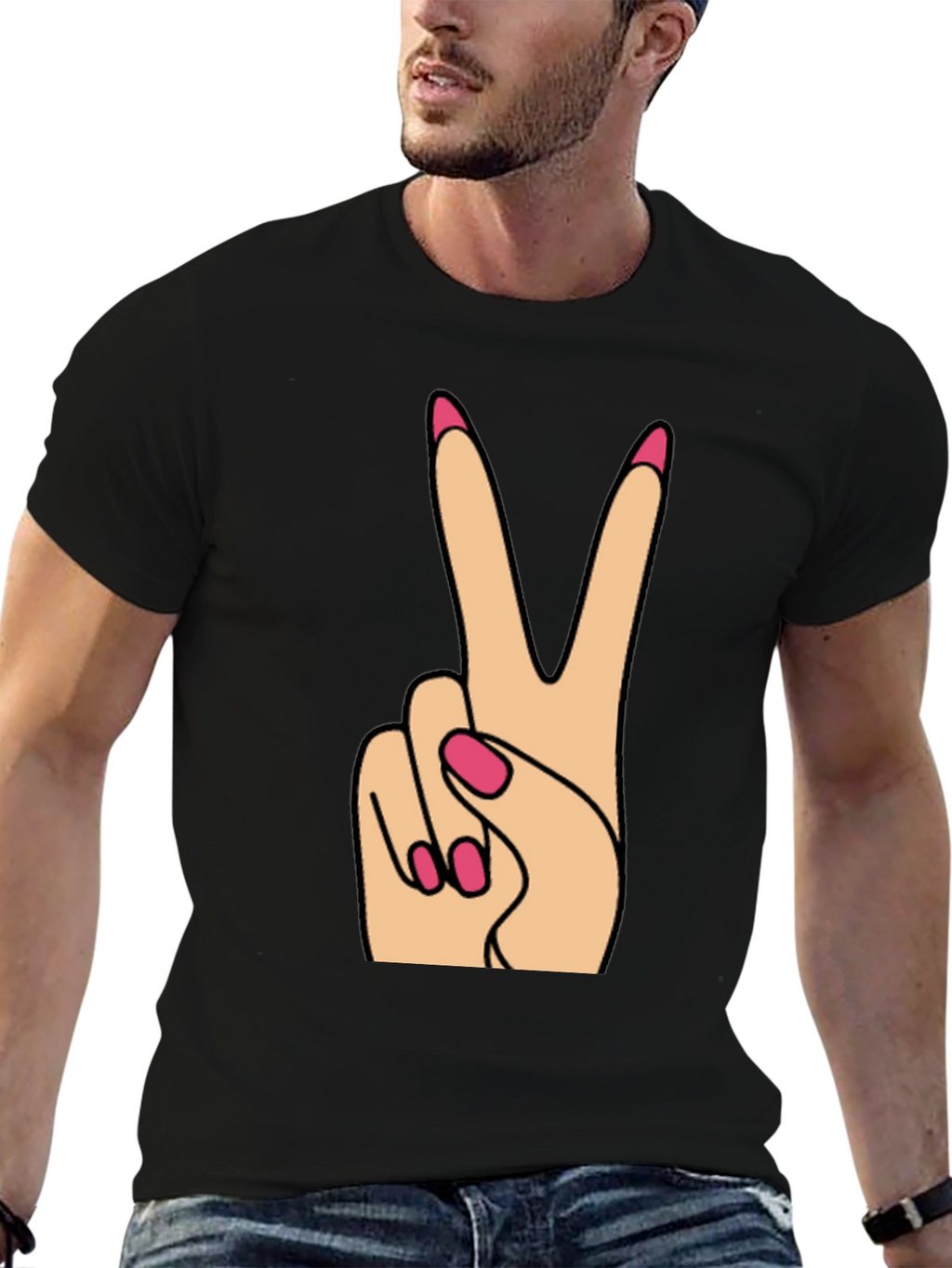 Peace Sign Hand Gesture Black T-Shirt