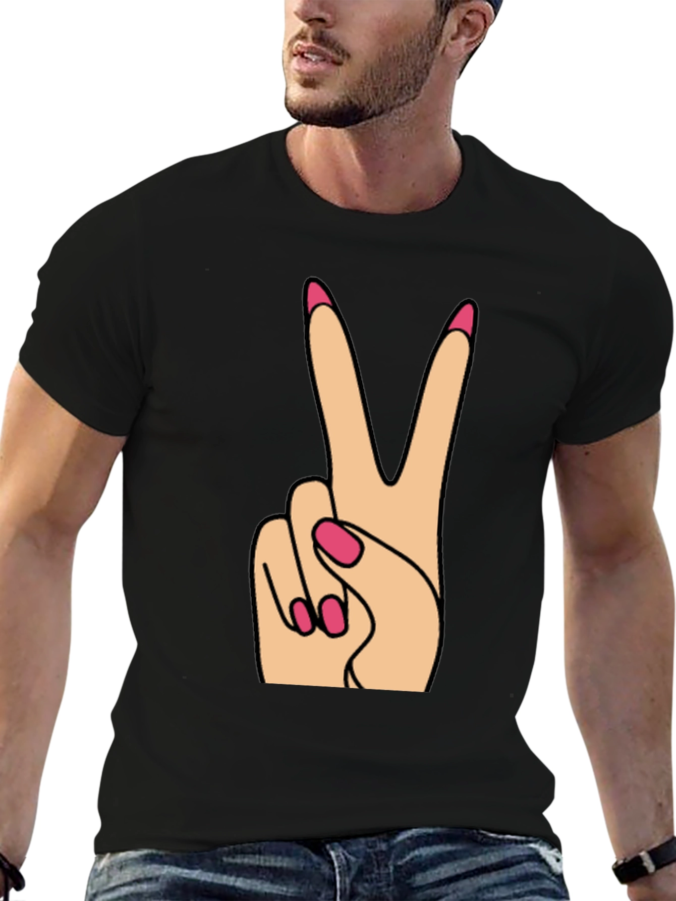 Peace Sign Hand Gesture Black T-Shirt