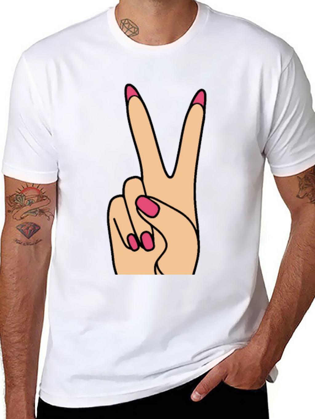 Peace Sign Hand Gesture Black T-Shirt