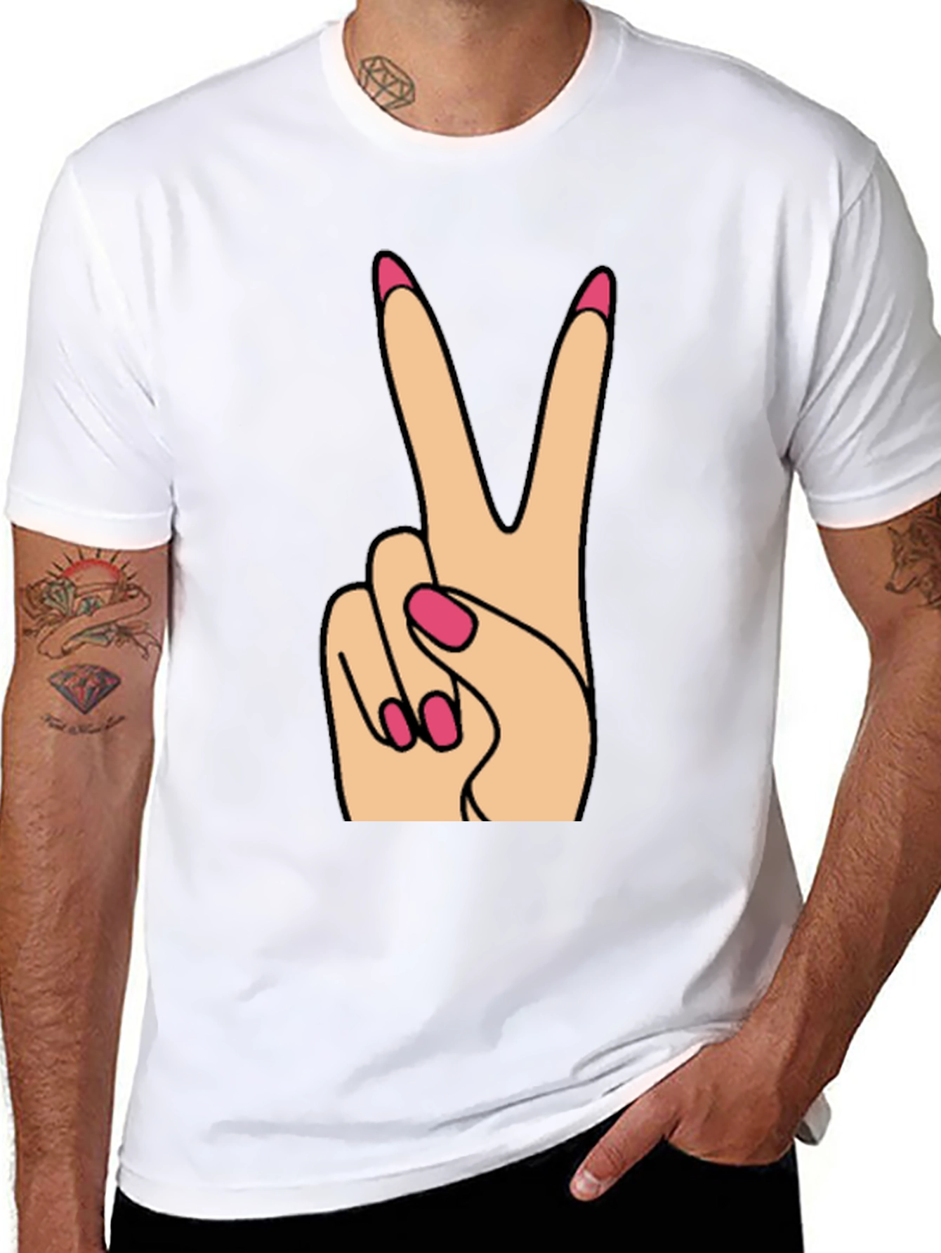 Peace Sign Hand Gesture Black T-Shirt