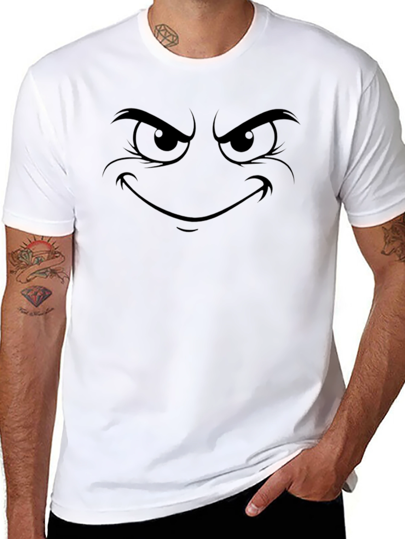 Mens Black T-Shirt with Evil Cartoon Face