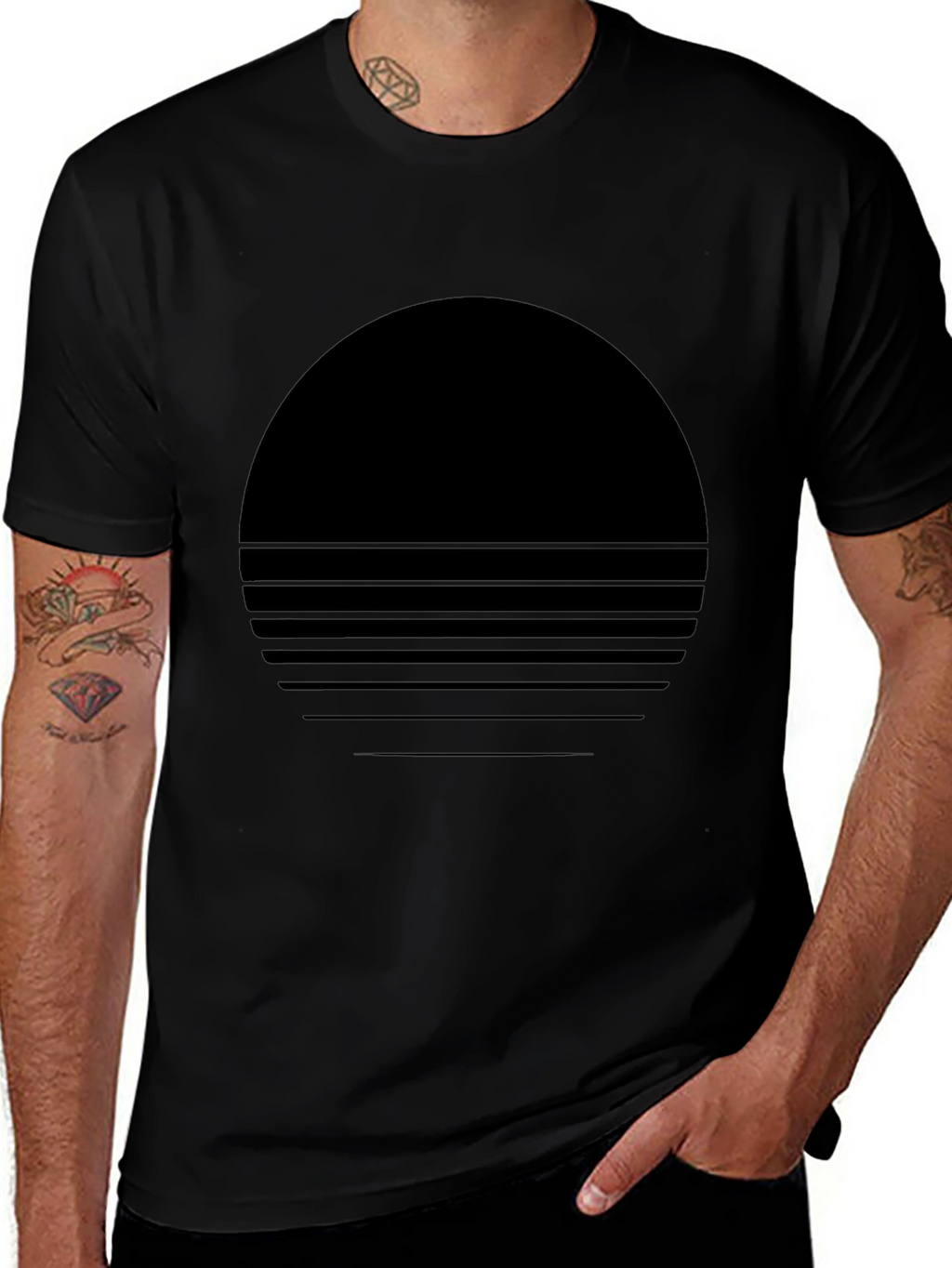 Retro Sunset Graphic Tee - Soft Black Cotton