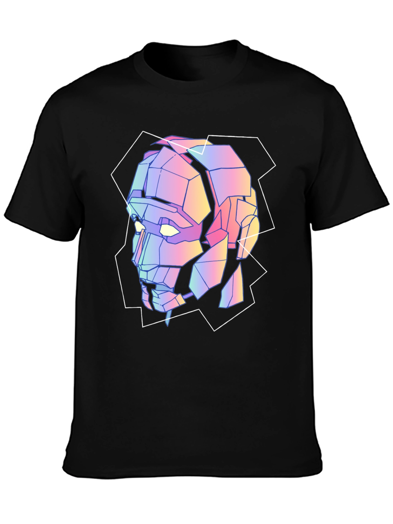 Geometric Robot Head Graphic Tee - Black