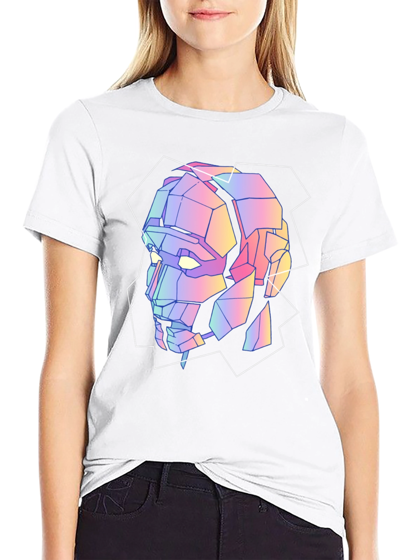 Geometric Robot Head Graphic Tee - Black