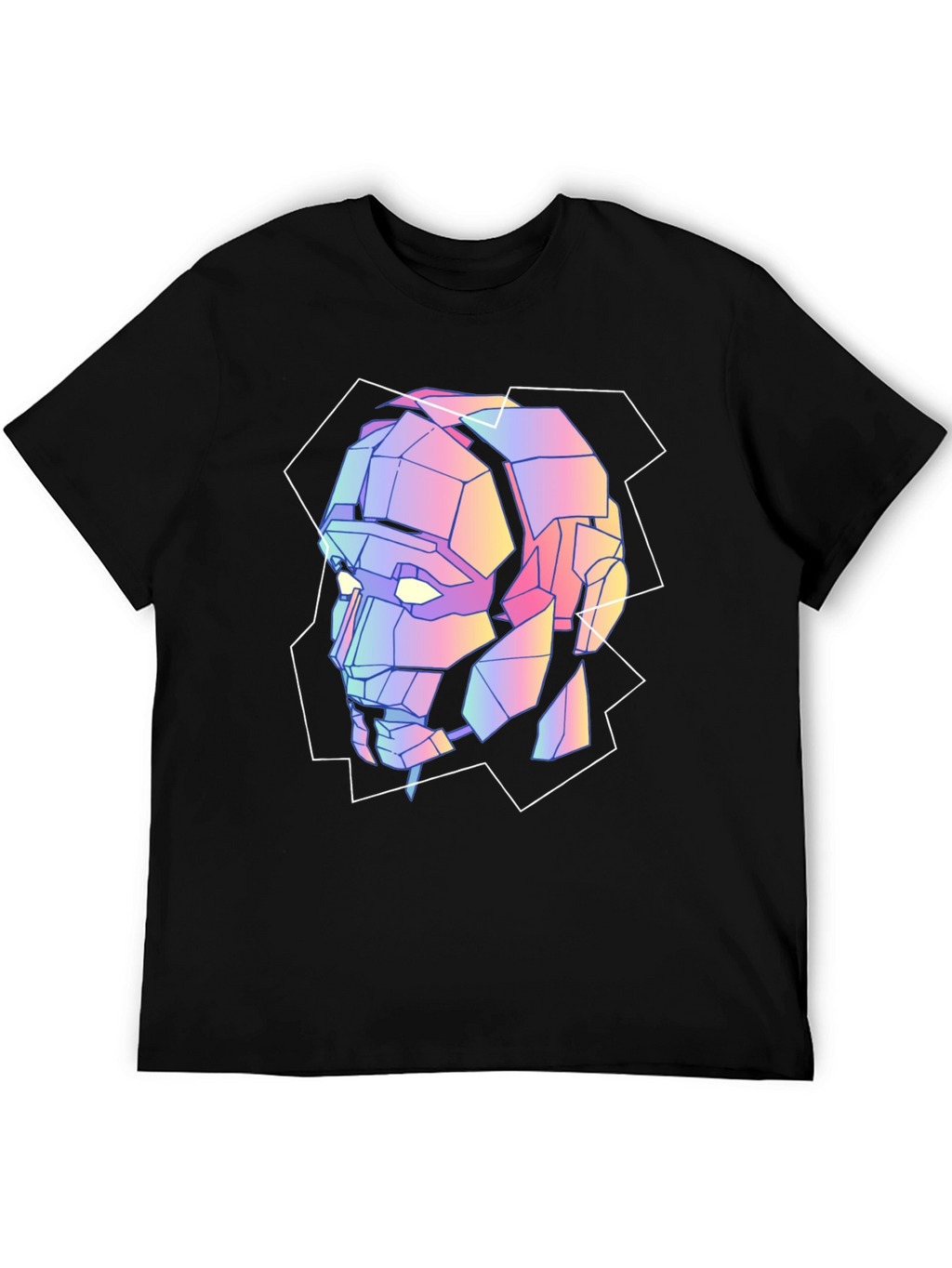 Geometric Robot Head Graphic Tee - Black