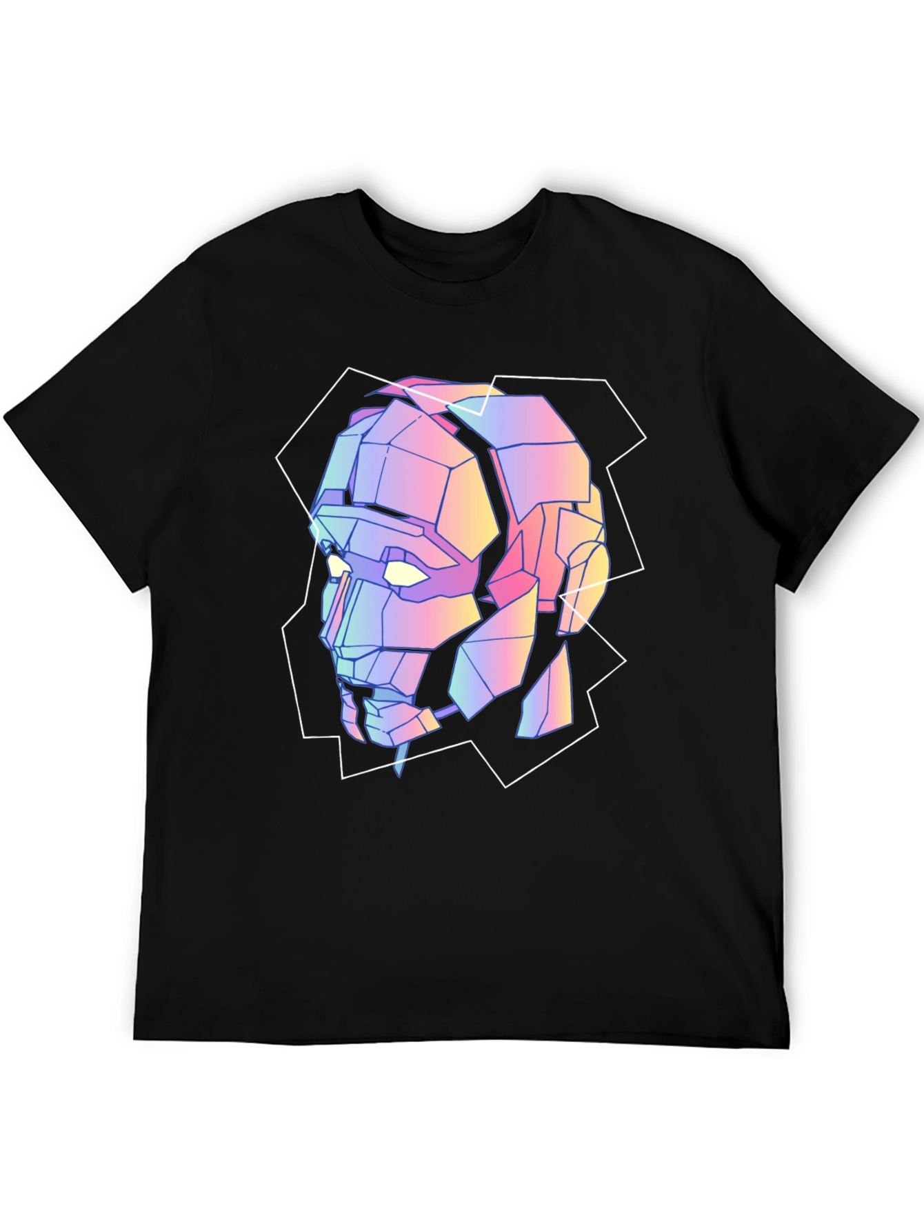 Geometric Robot Head Graphic Tee - Black