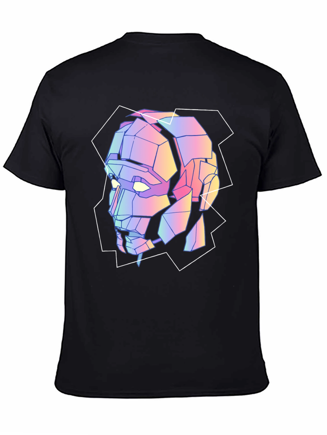 Geometric Robot Head Graphic Tee - Black