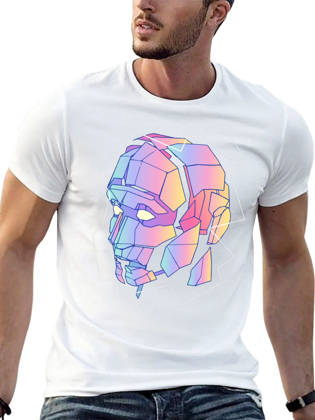 Geometric Robot Head Graphic Tee - Black