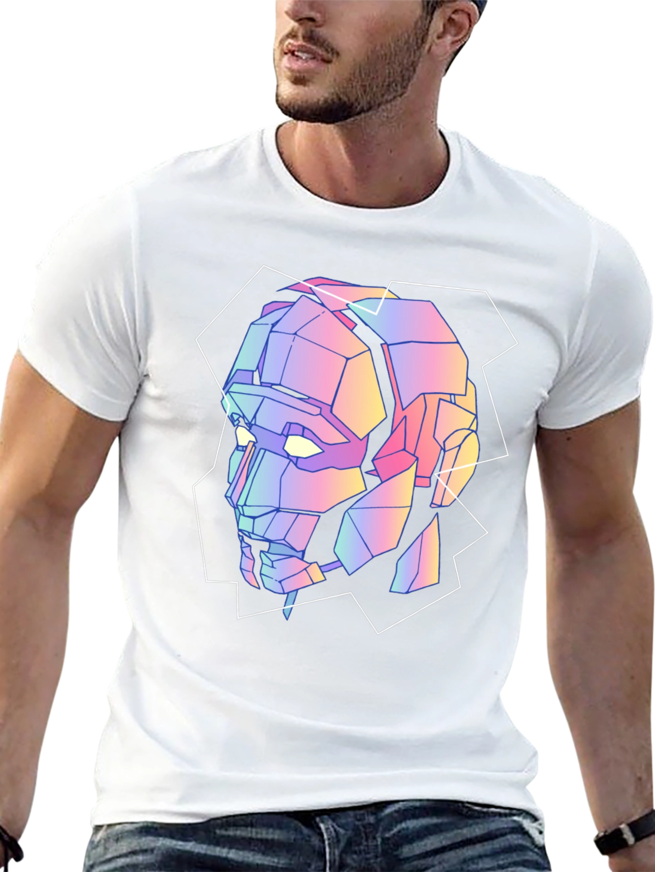 Geometric Robot Head Graphic Tee - Black