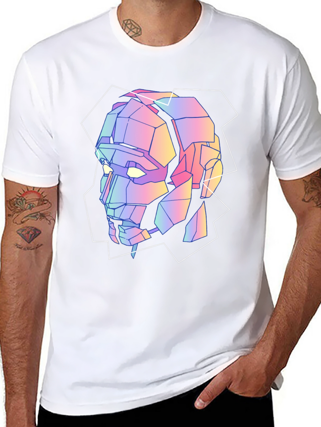 Geometric Robot Head Graphic Tee - Black