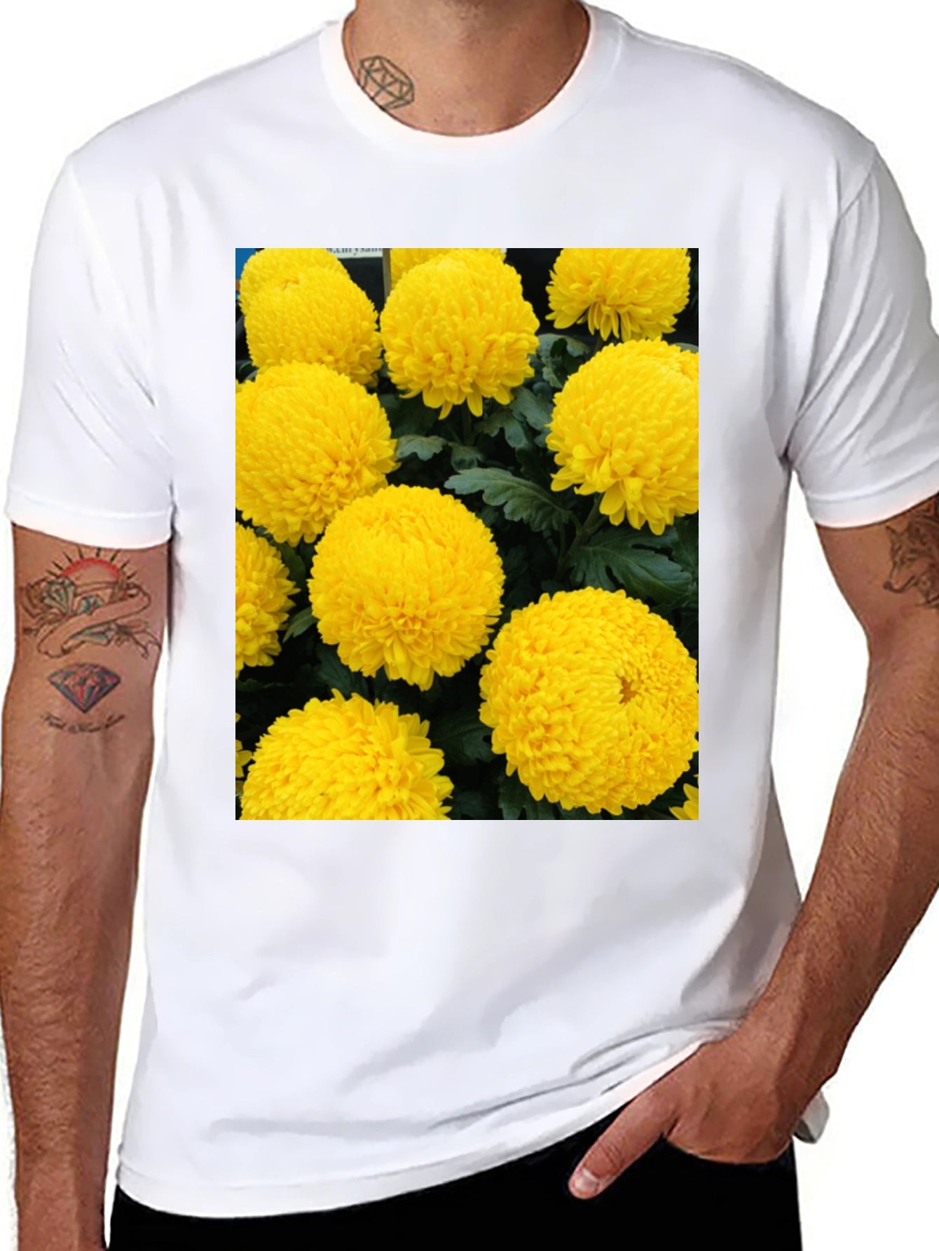 Floral Print T-Shirt - Sunny Yellow Flowers