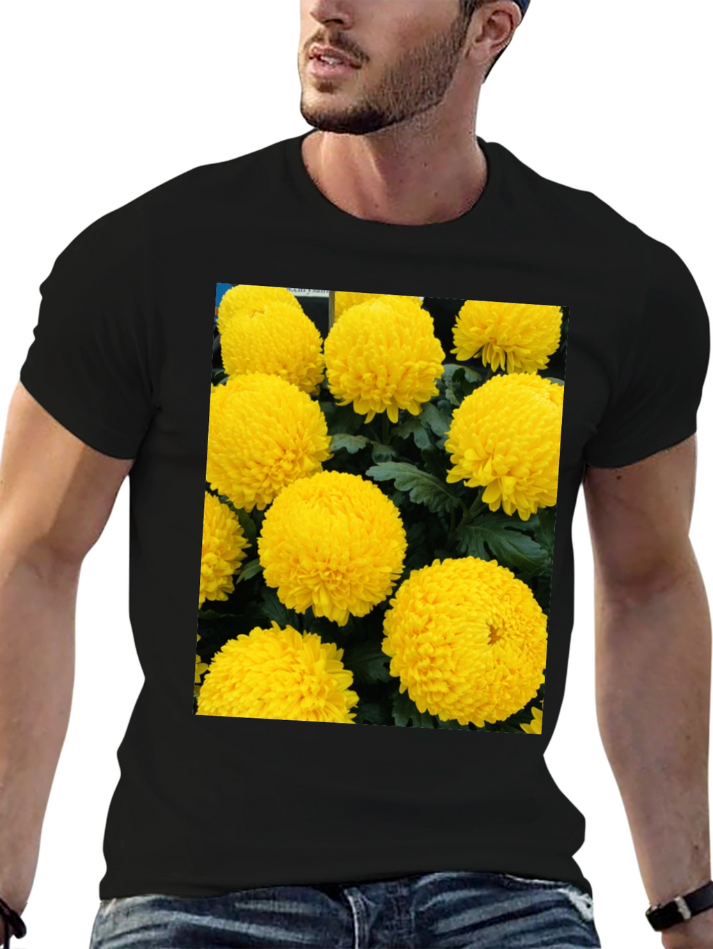 Floral Print T-Shirt - Sunny Yellow Flowers