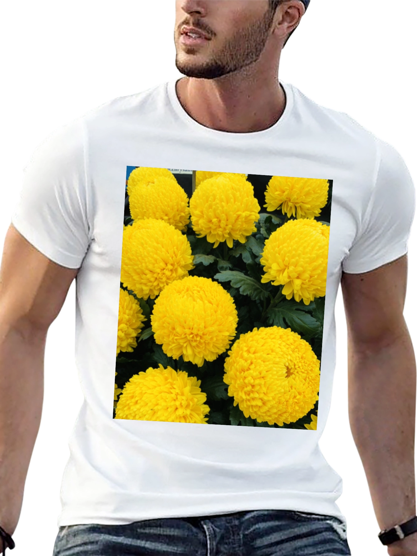 Floral Print T-Shirt - Sunny Yellow Flowers