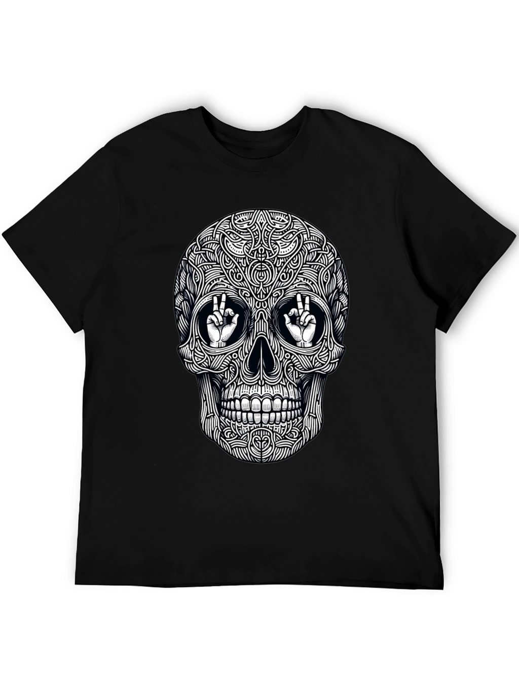 Skull Peace Sign Graphic Tee - Mens Black T-Shirt