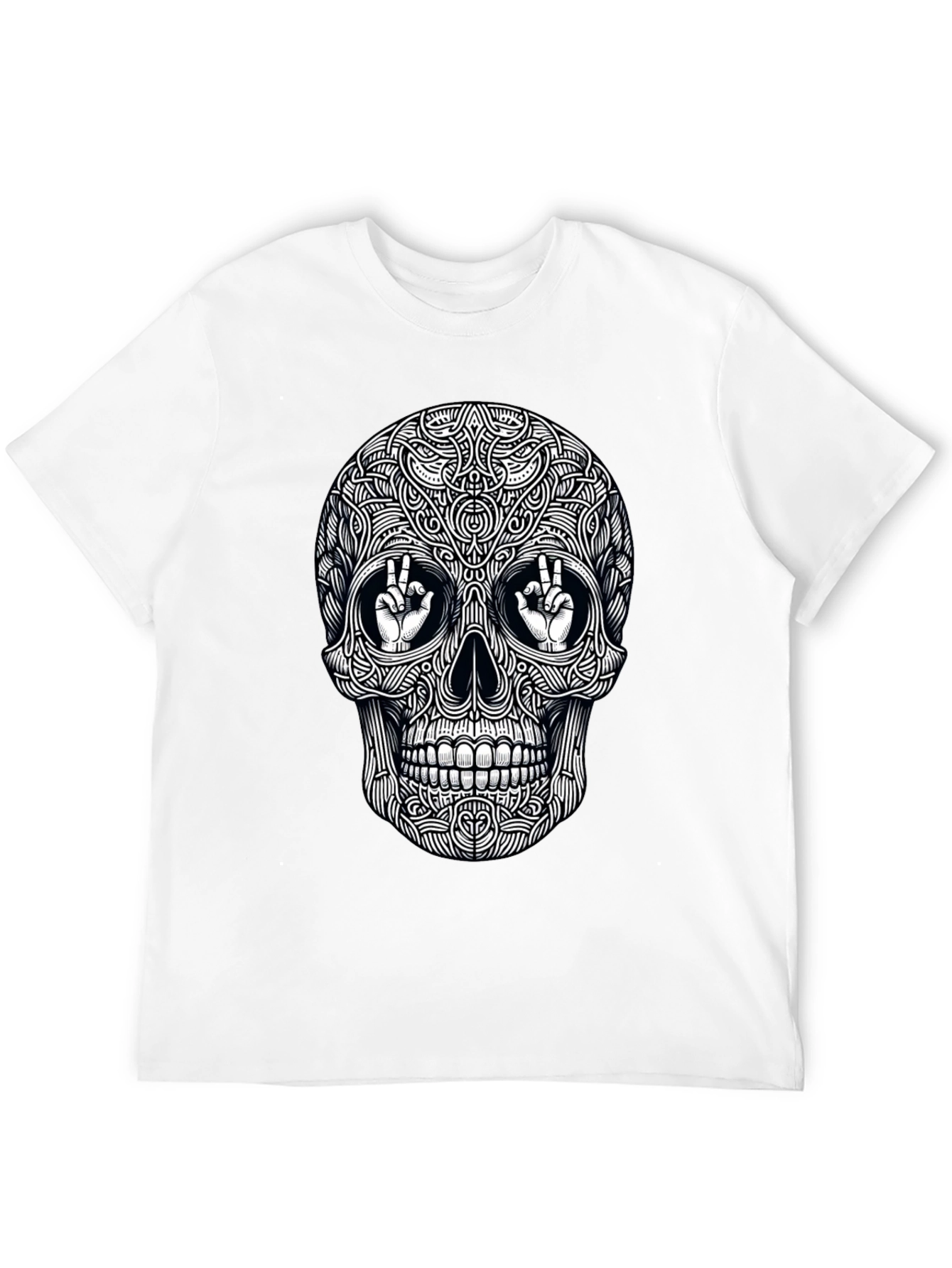 Skull Peace Sign Graphic Tee - Mens Black T-Shirt