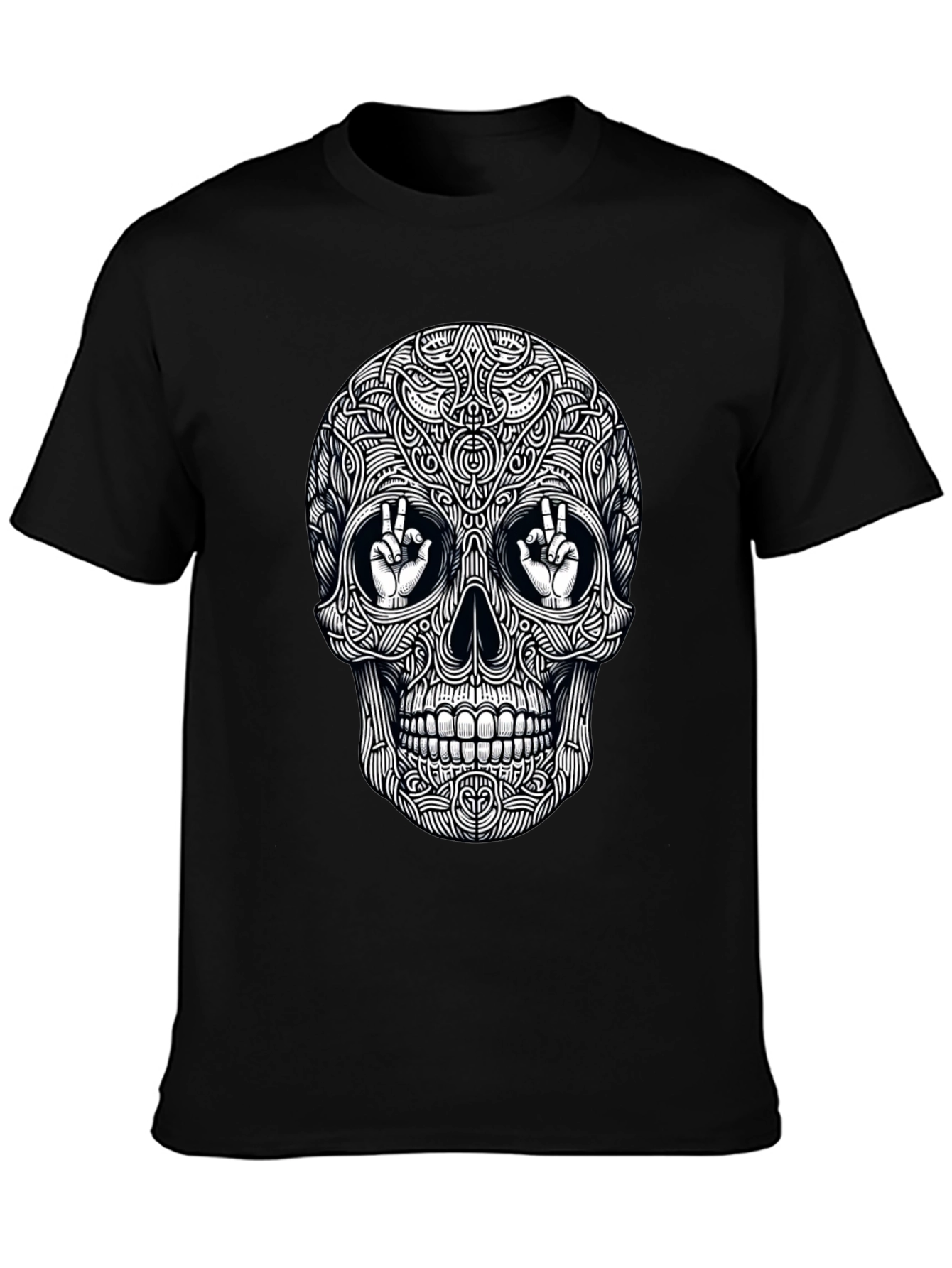 Skull Peace Sign Graphic Tee - Mens Black T-Shirt