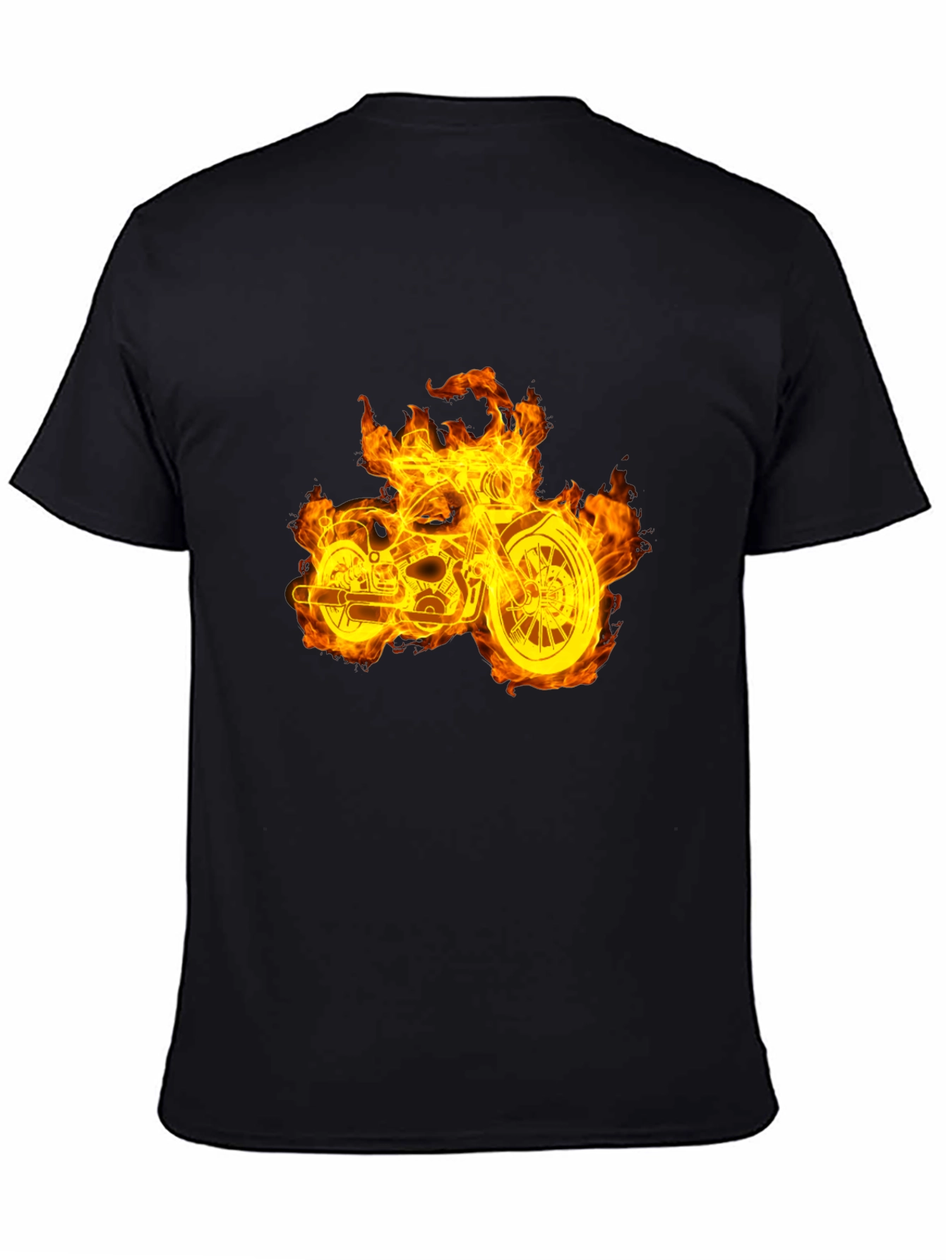 Flaming Motorcycle Graphic Tee - Black