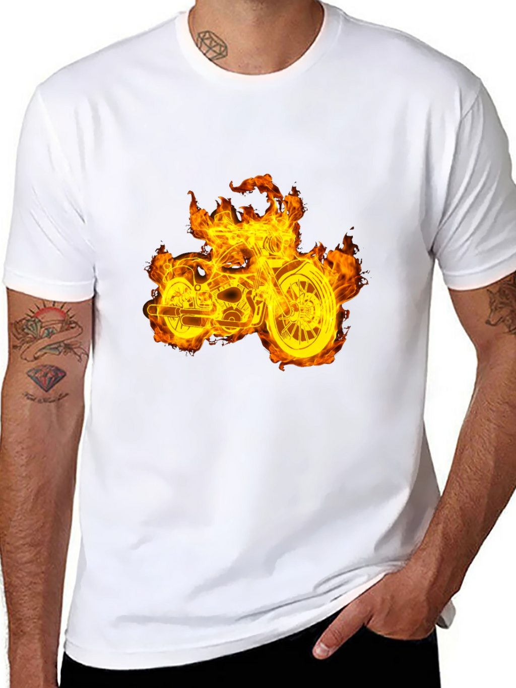 Flaming Motorcycle Graphic Tee - Black