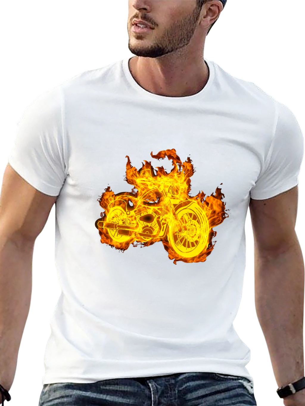 Flaming Motorcycle Graphic Tee - Black