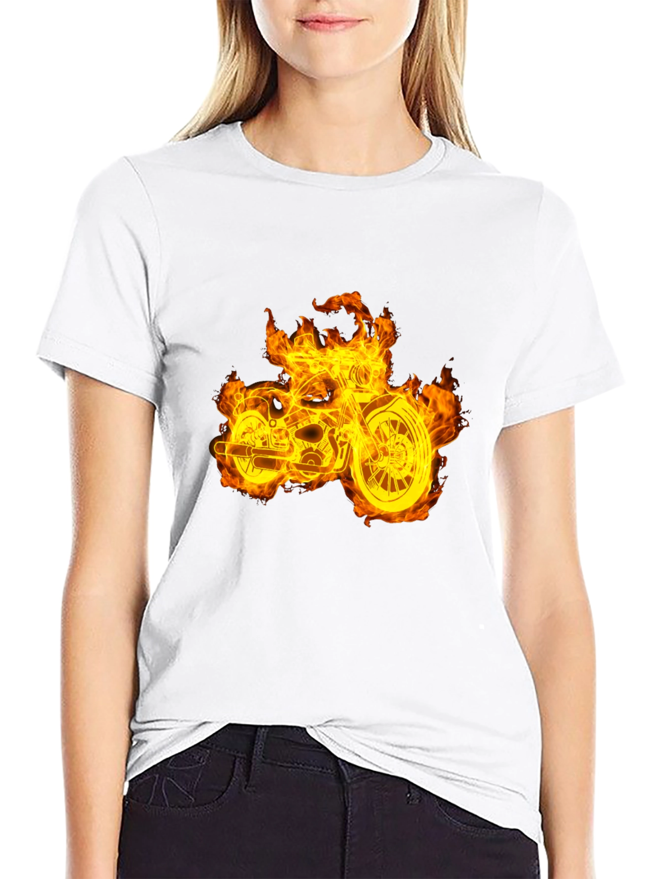 Flaming Motorcycle Graphic Tee - Black