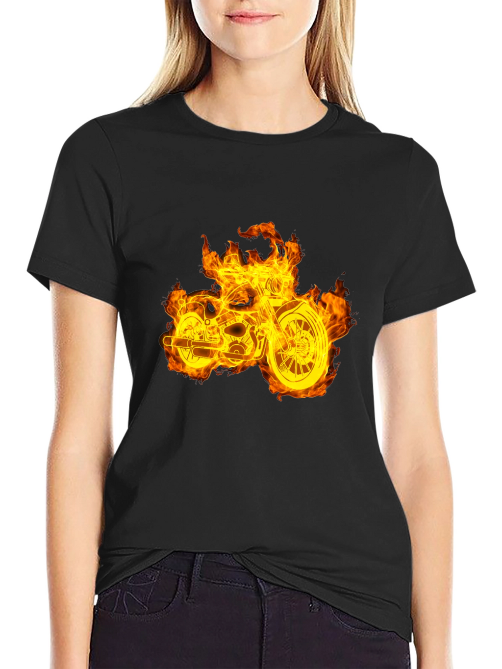 Flaming Motorcycle Graphic Tee - Black